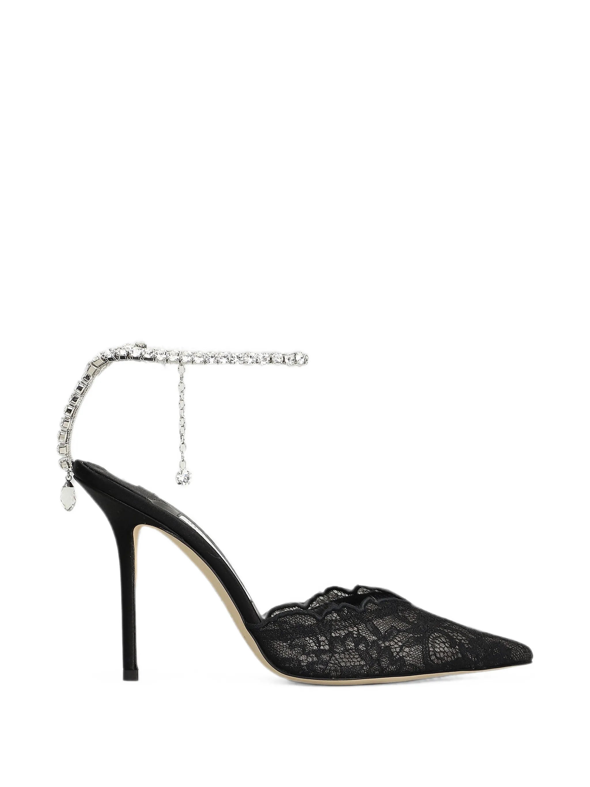 Saeda crystal-embellished lace pumps