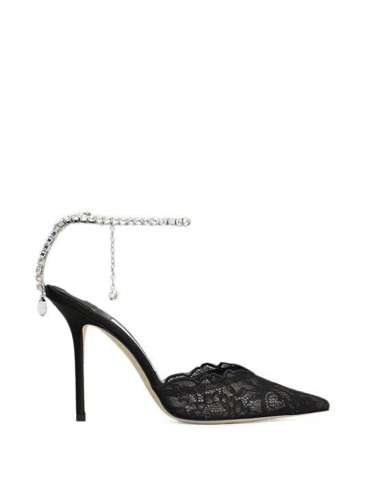 Saeda crystal-embellished lace pumps