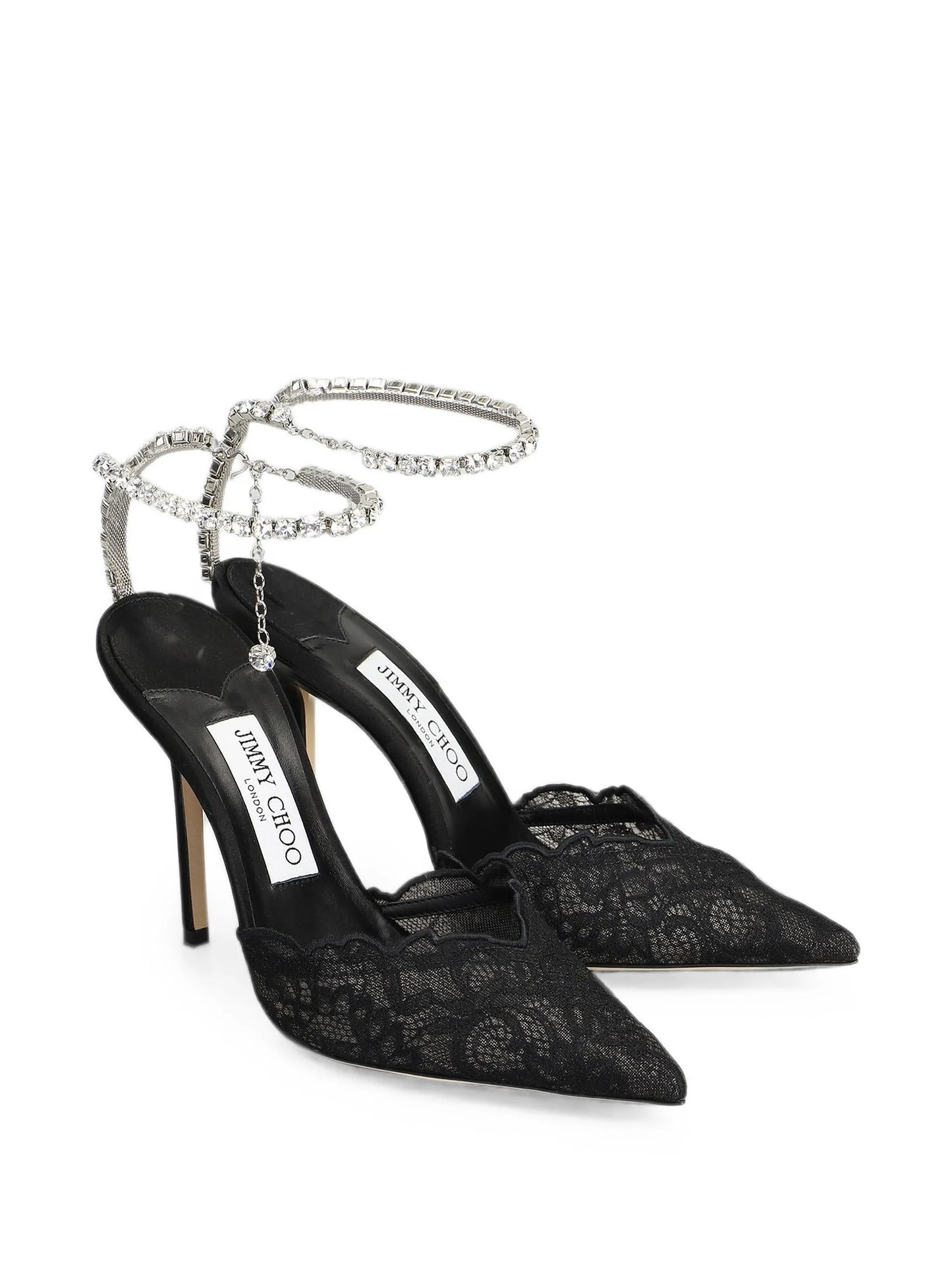 Saeda crystal-embellished lace pumps