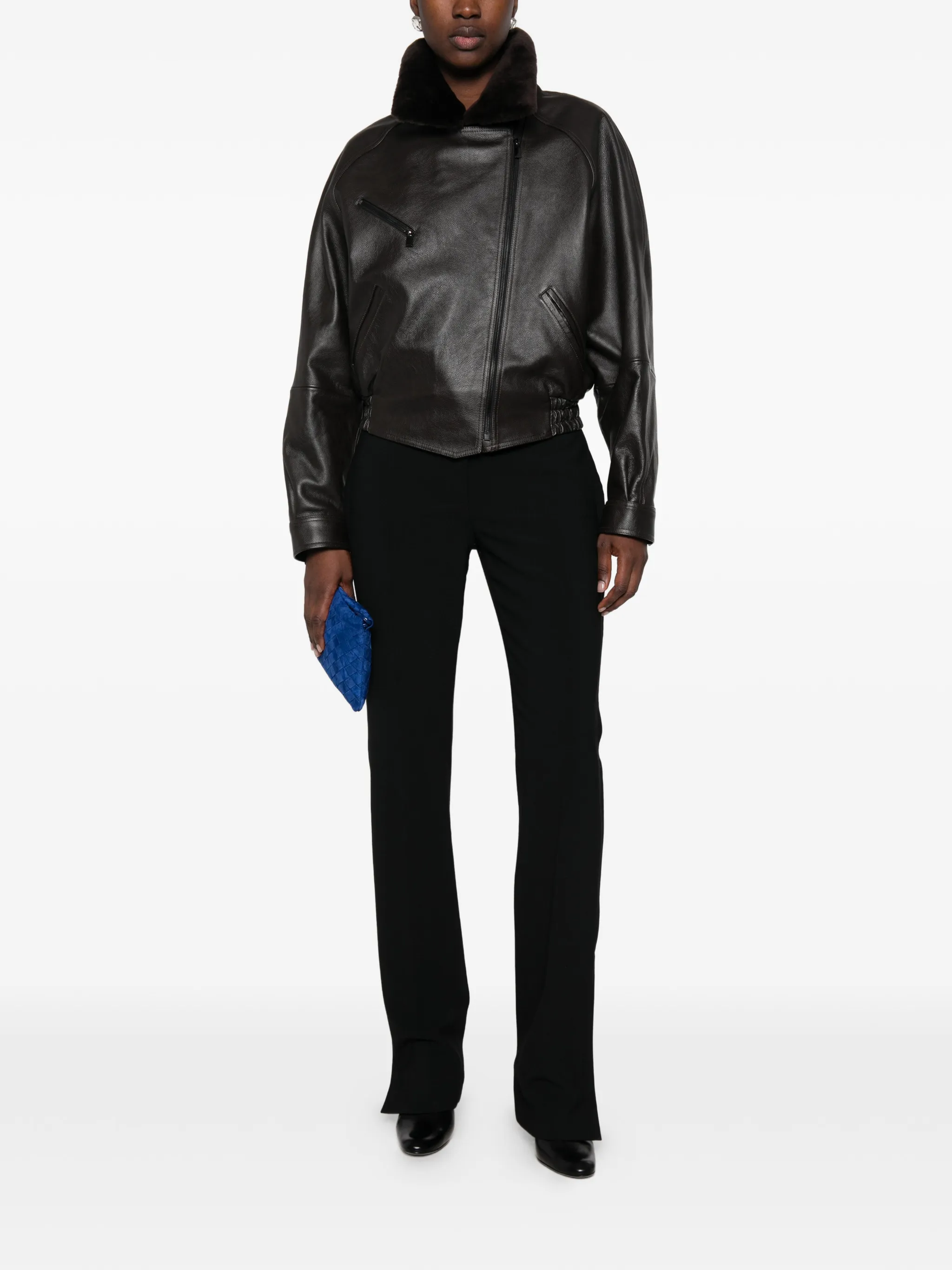 high-waisted slit-hem trousers