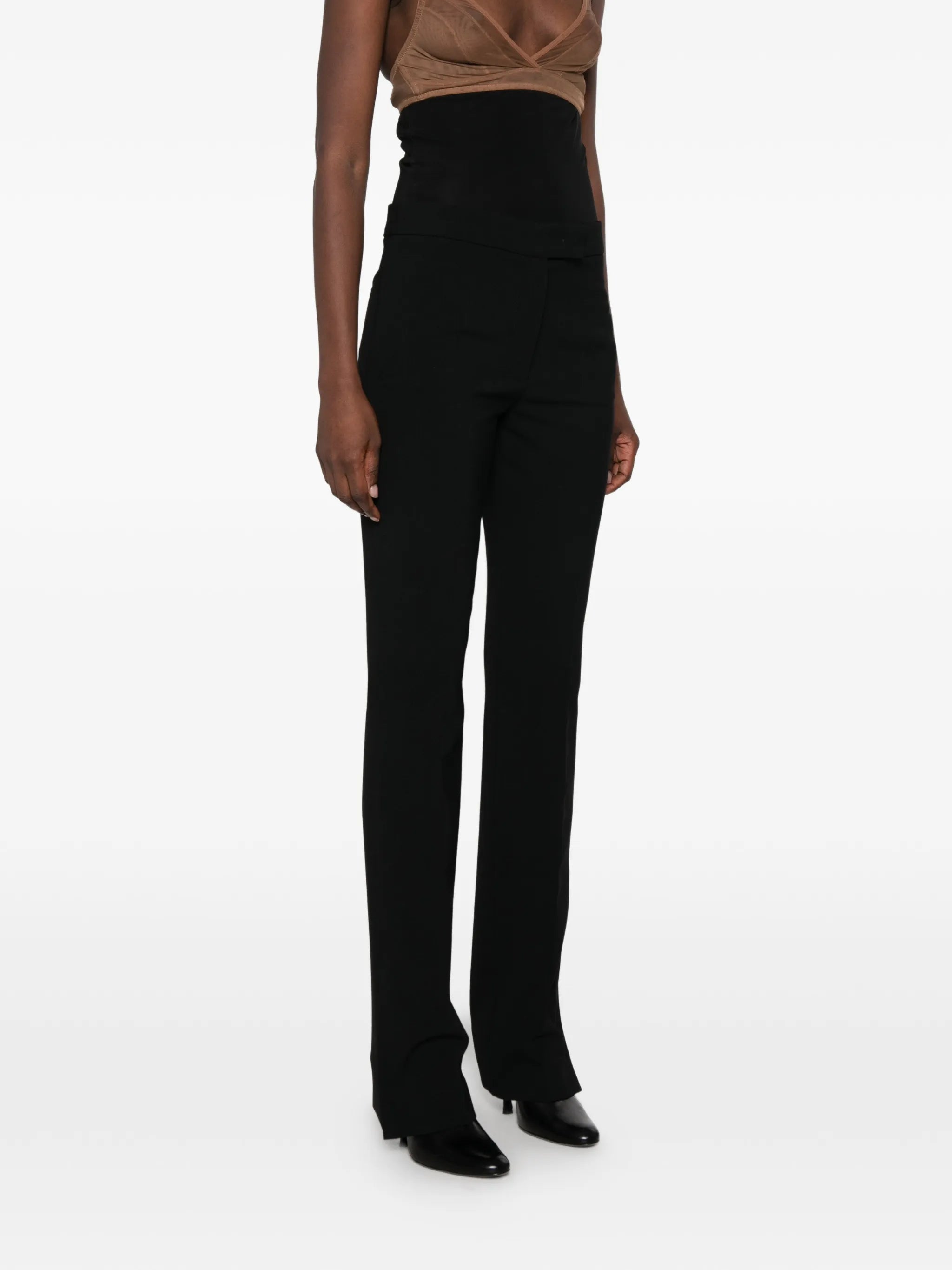high-waisted slit-hem trousers