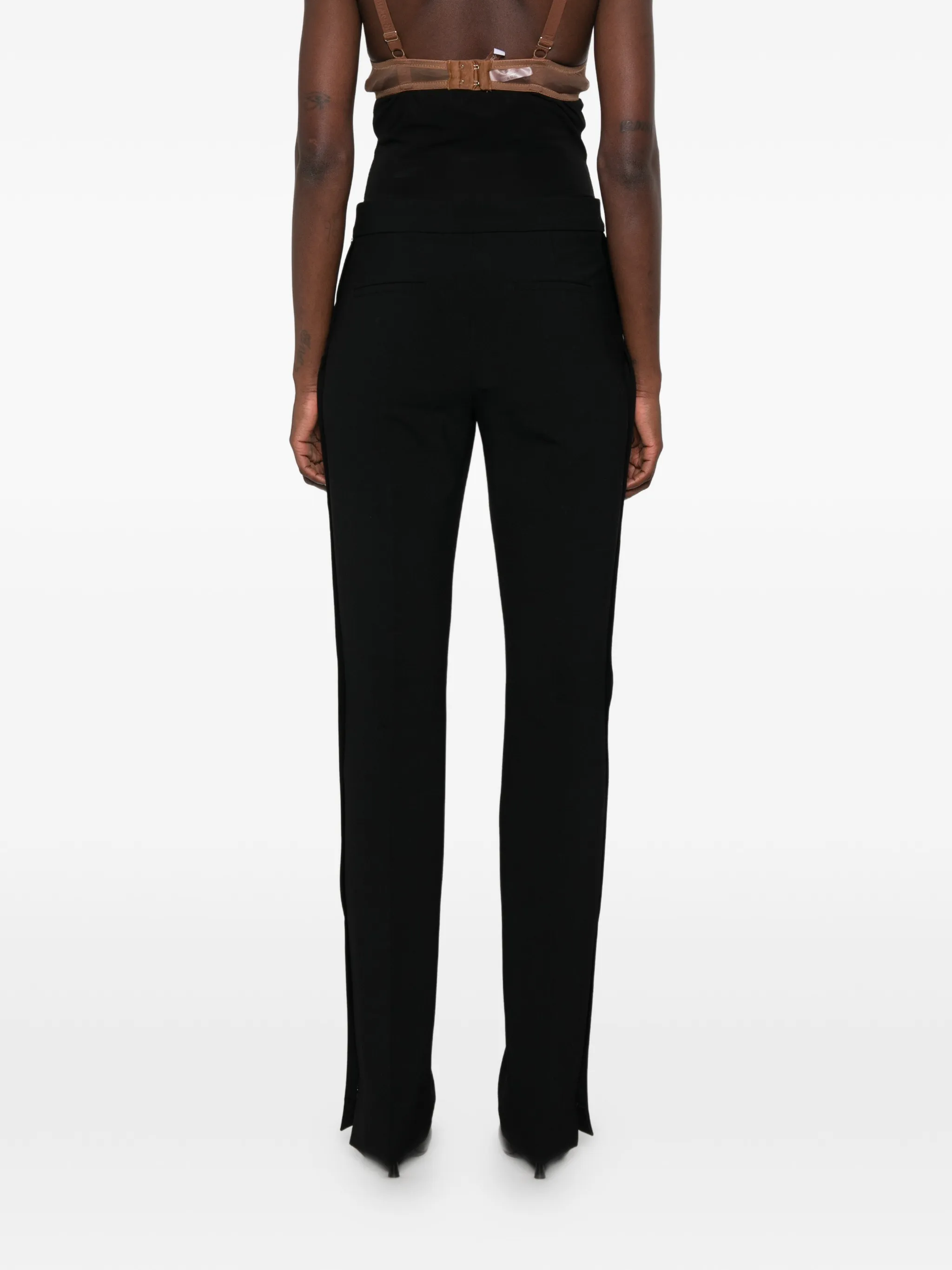 high-waisted slit-hem trousers