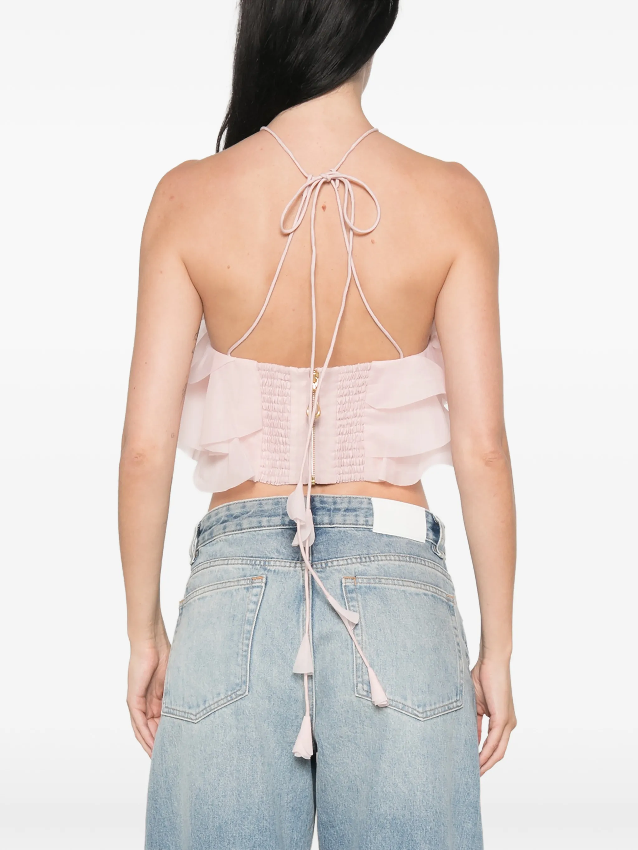 Villa ruffled floral-appliqué top