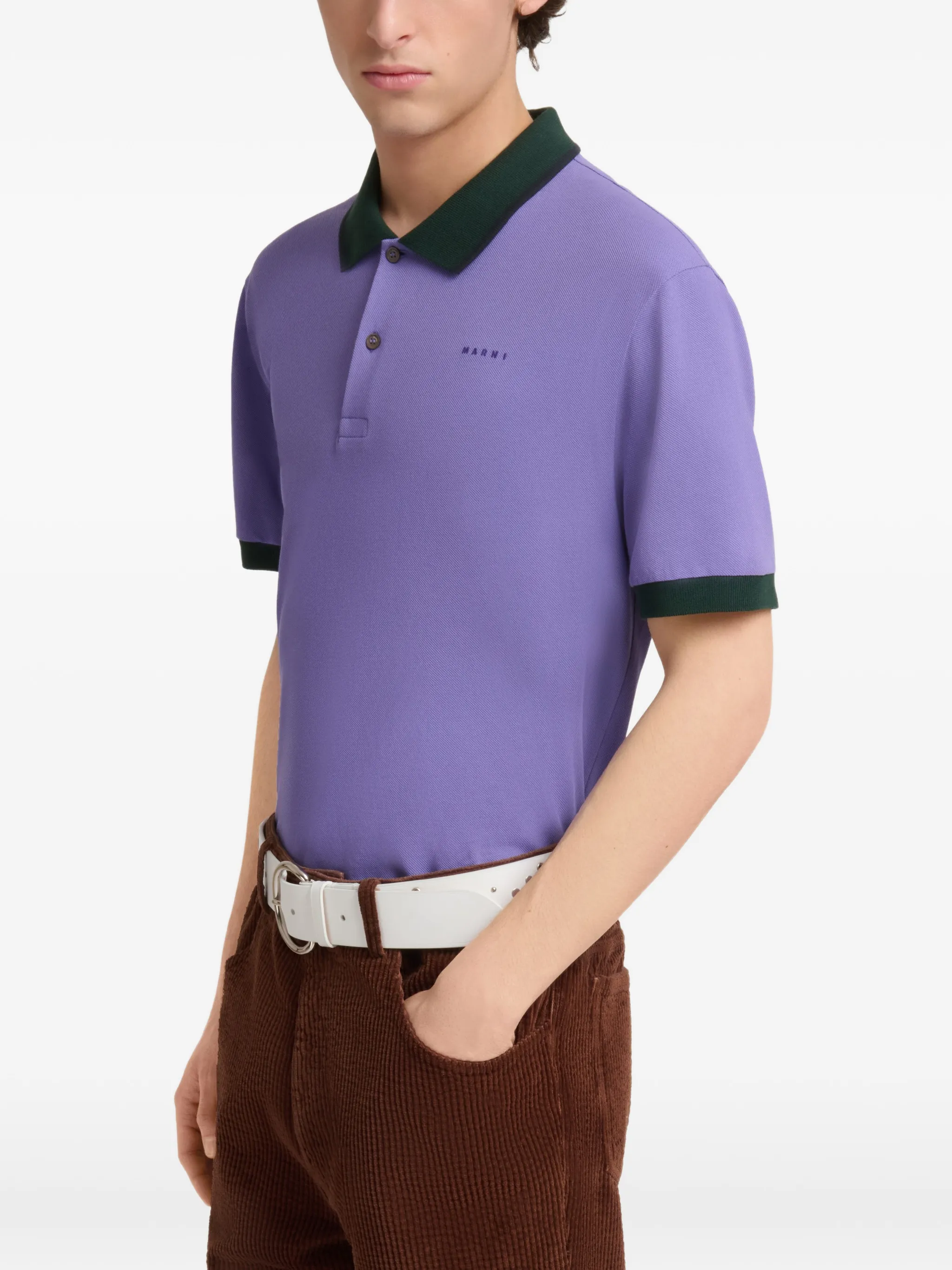 purple piqué polo shirt with contrast trims