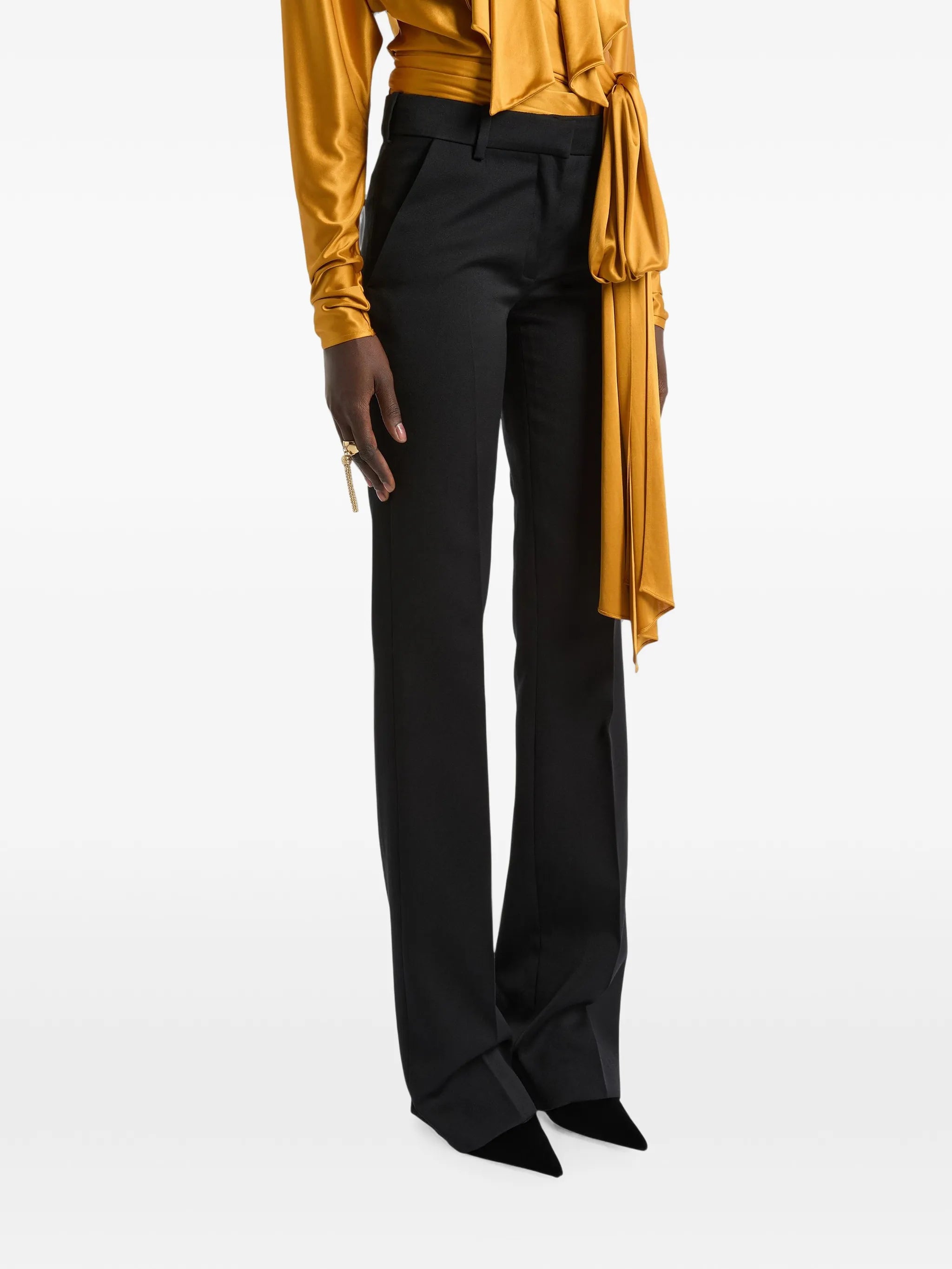 low-waisted wool satin trousers