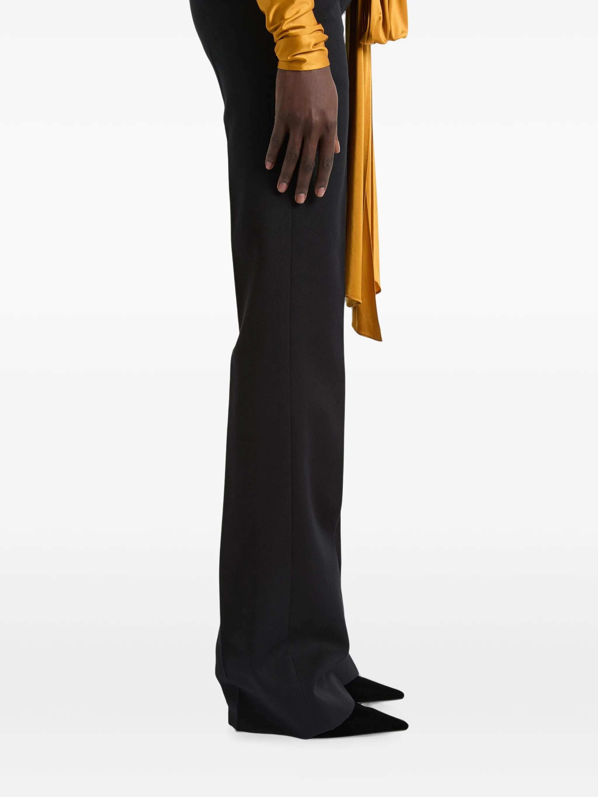 low-waisted wool satin trousers