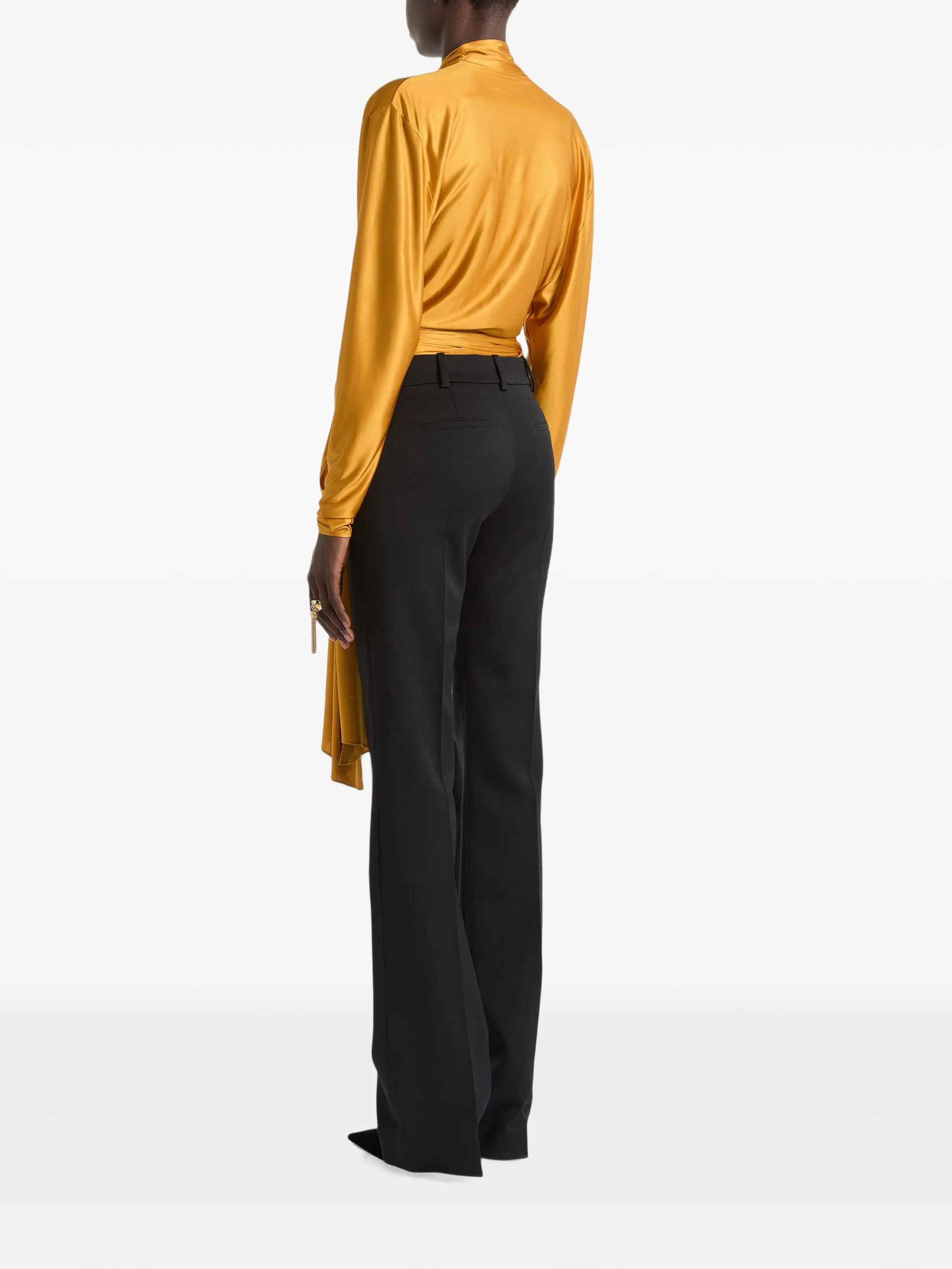 low-waisted wool satin trousers