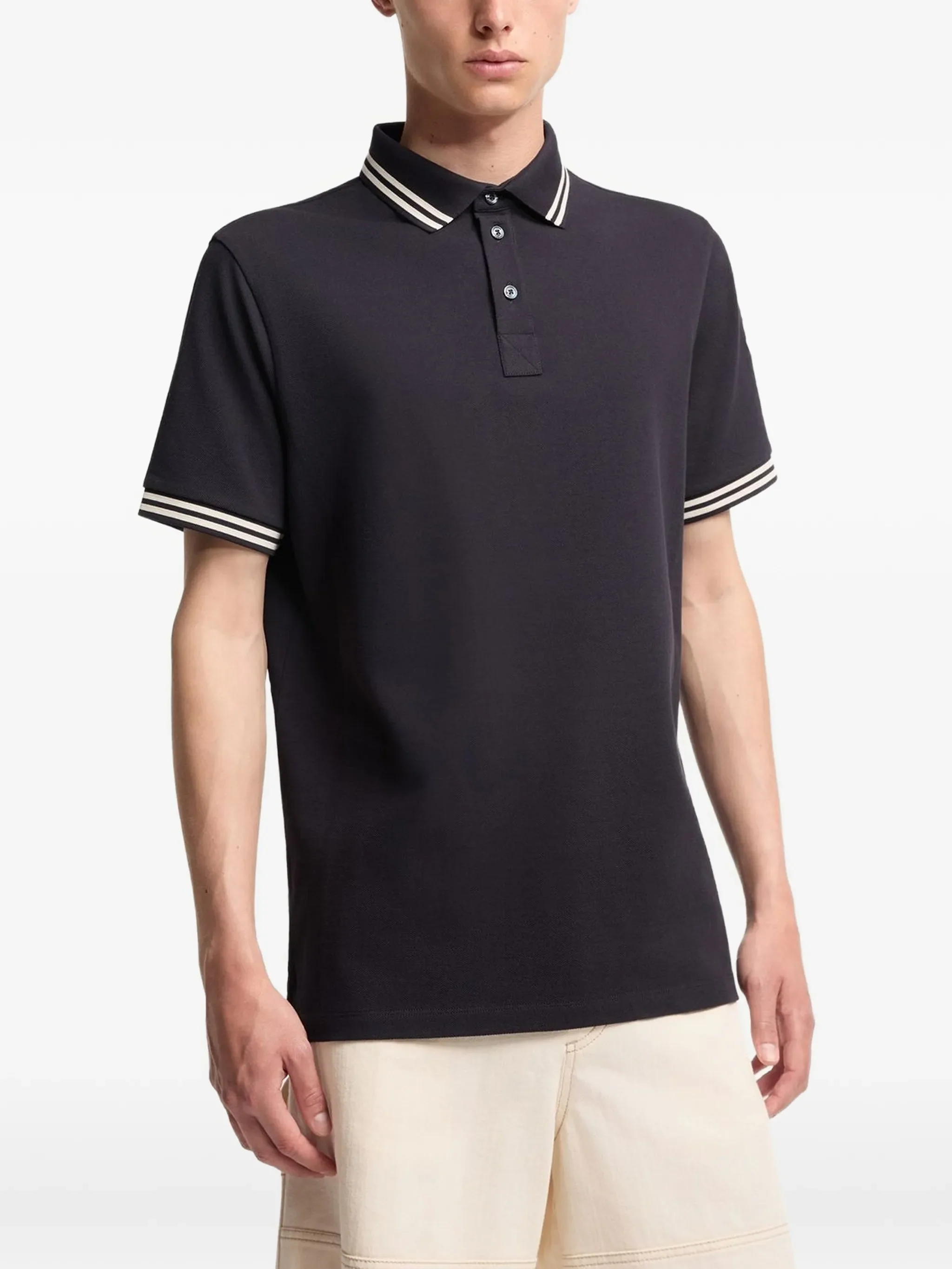striped trim cotton piqué polo shirt