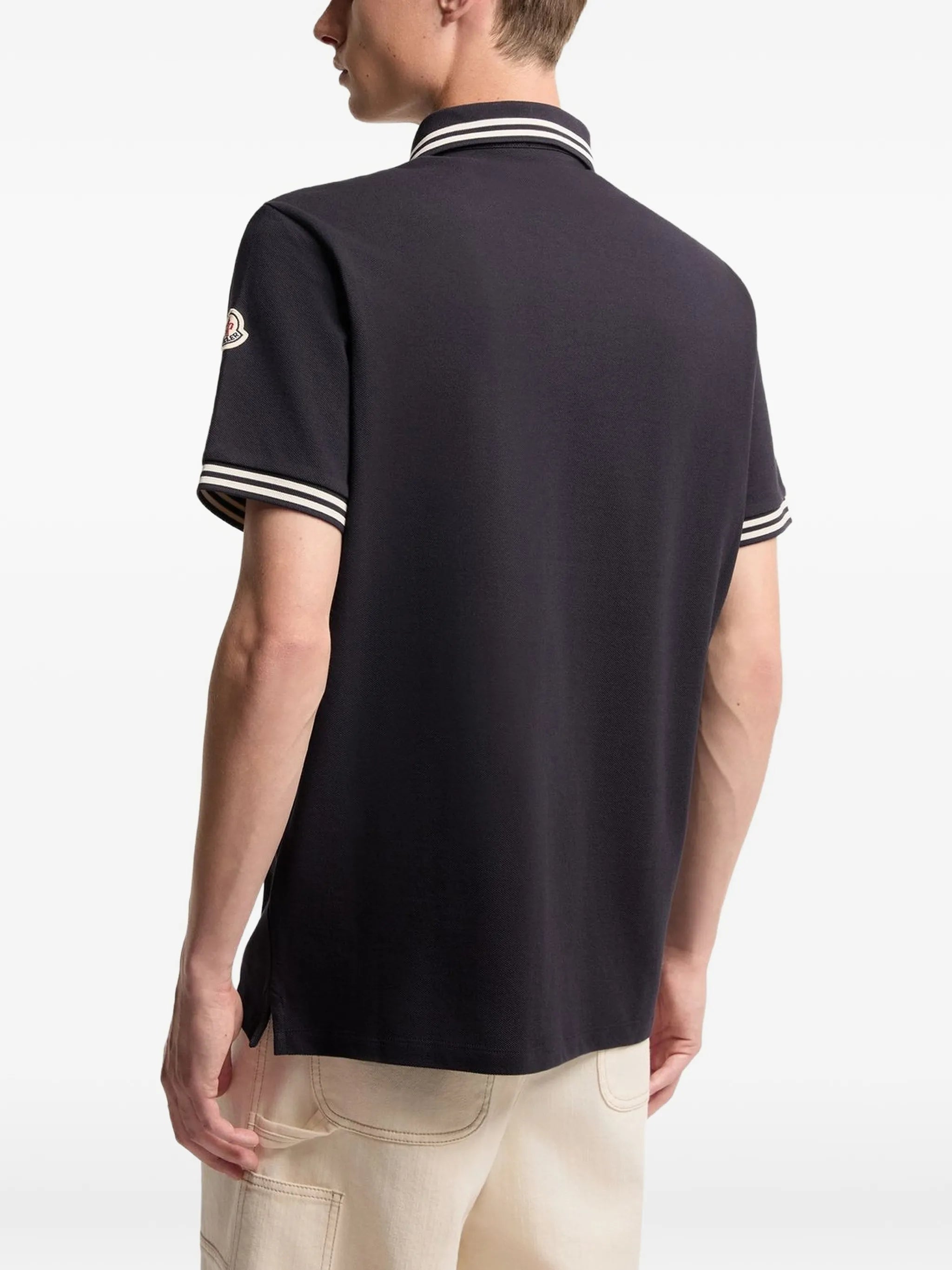 striped trim cotton piqué polo shirt