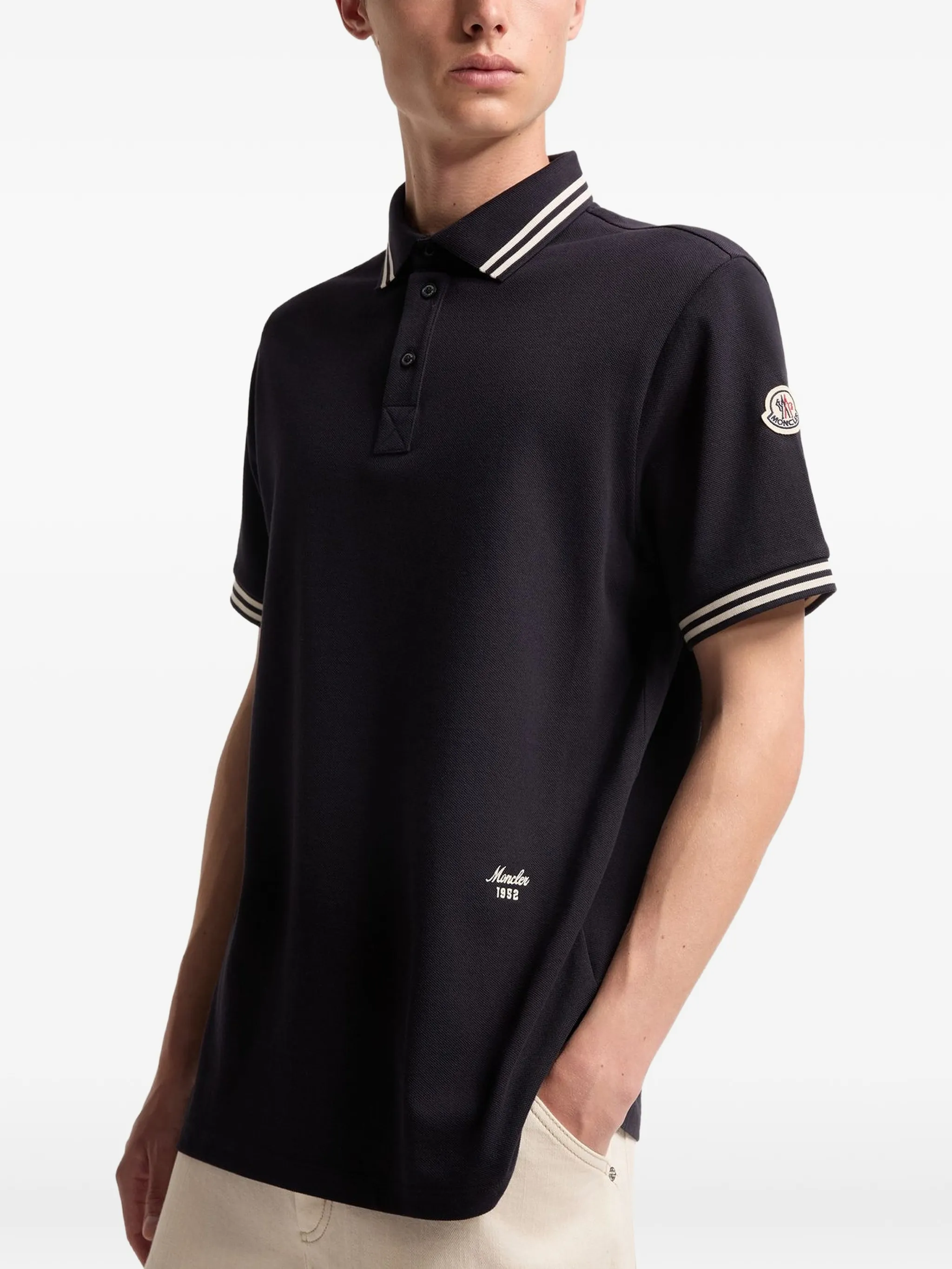 striped trim cotton piqué polo shirt