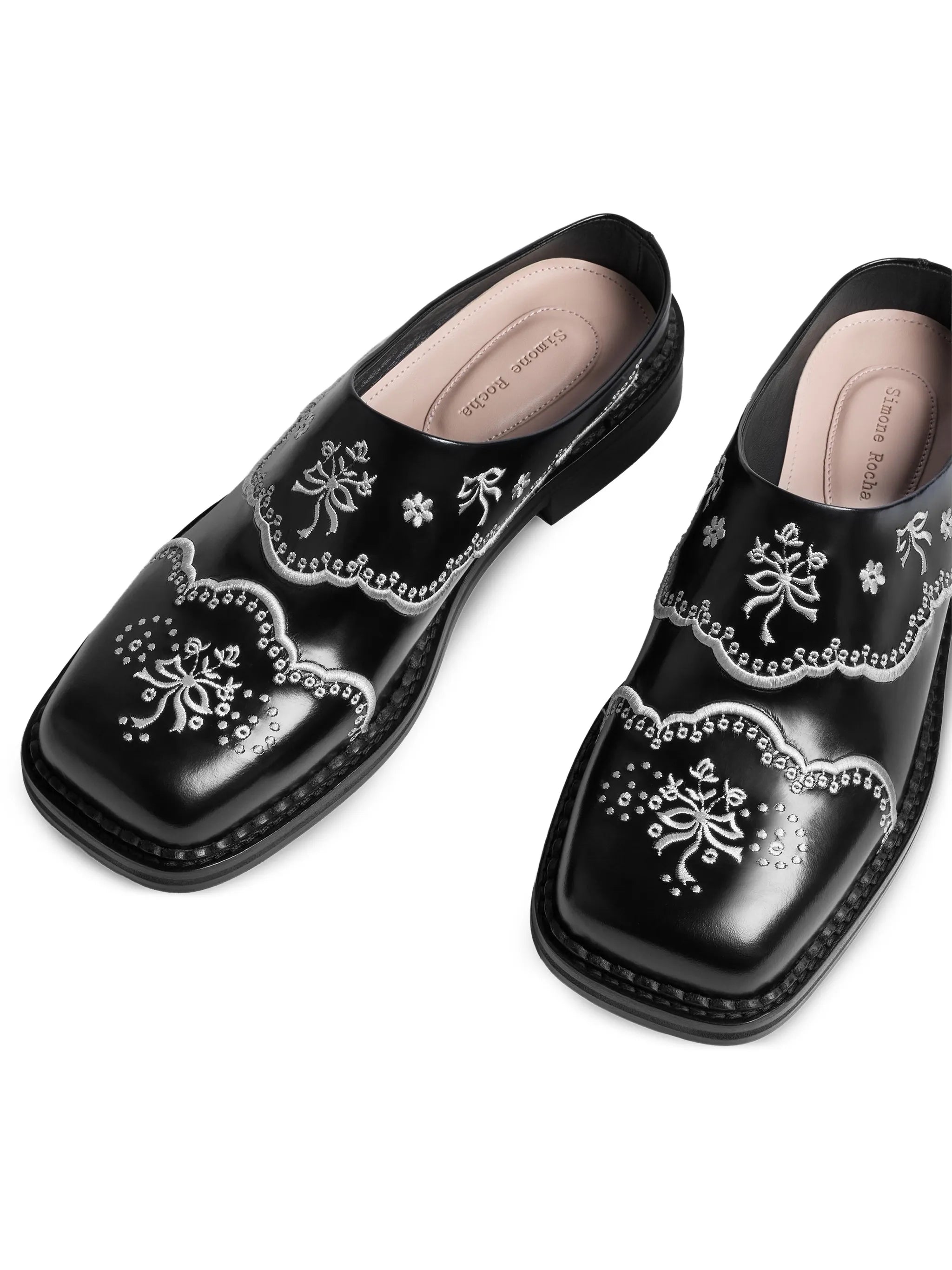 embroidered leather mules