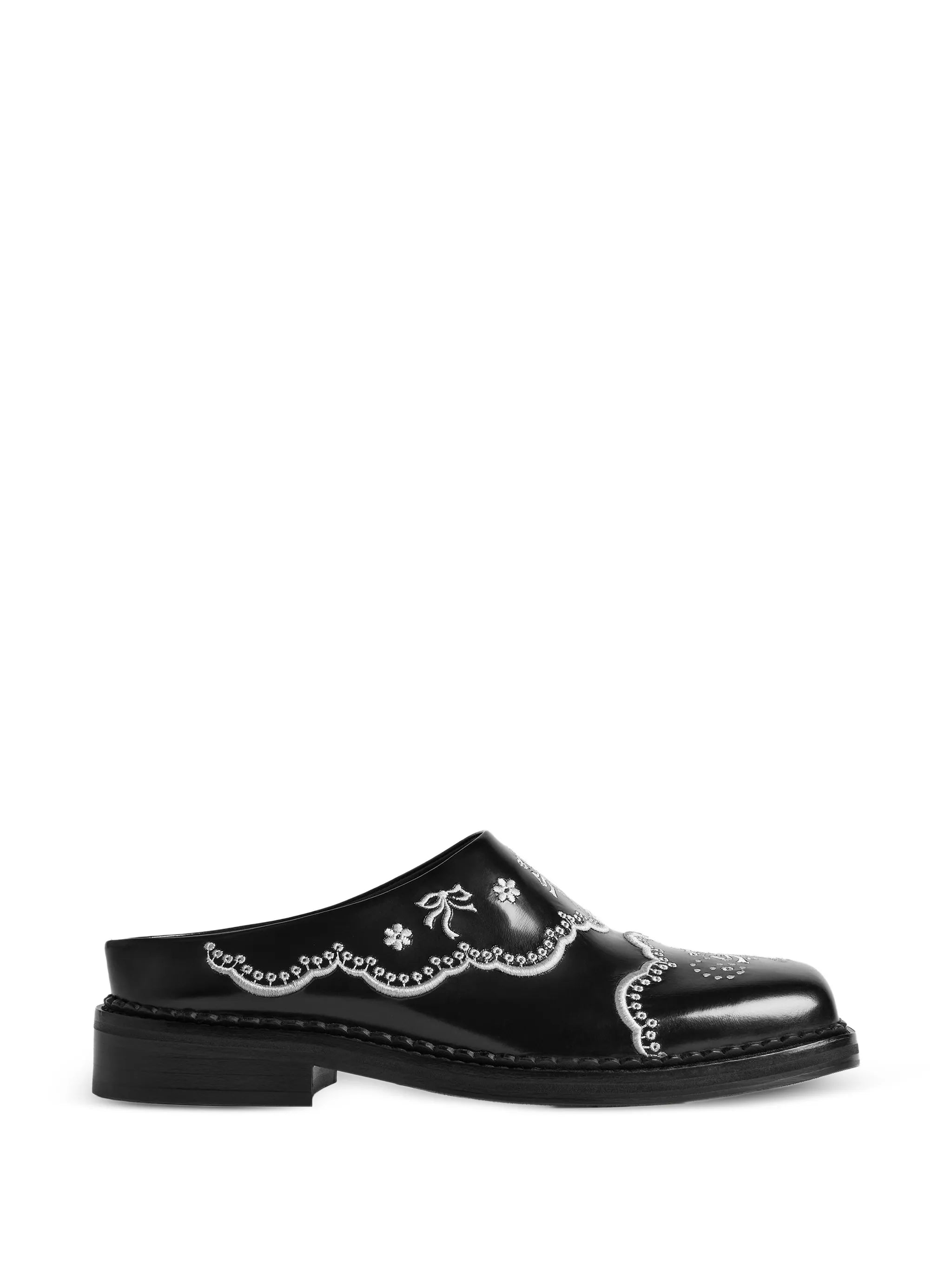 embroidered leather mules