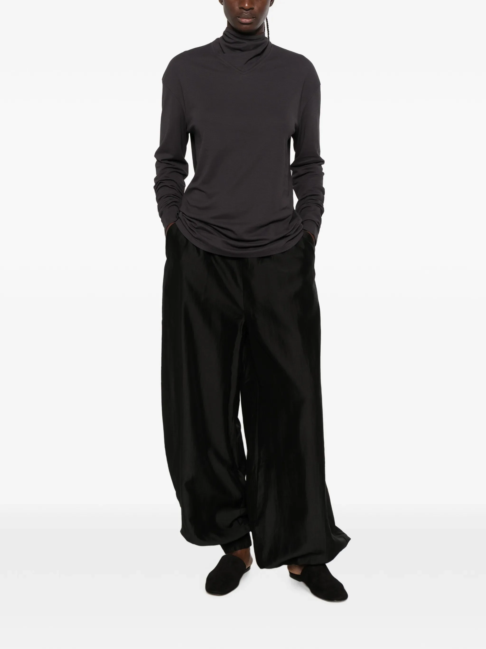 long-sleeve scarf top in silky jersey crepe