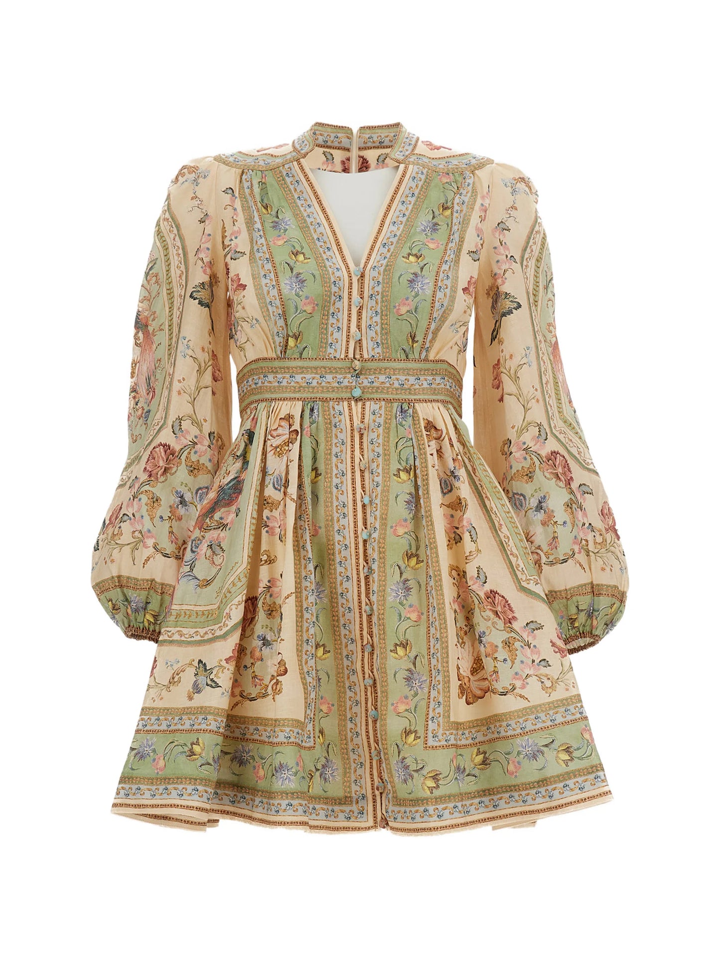 floral-print linen mini dress