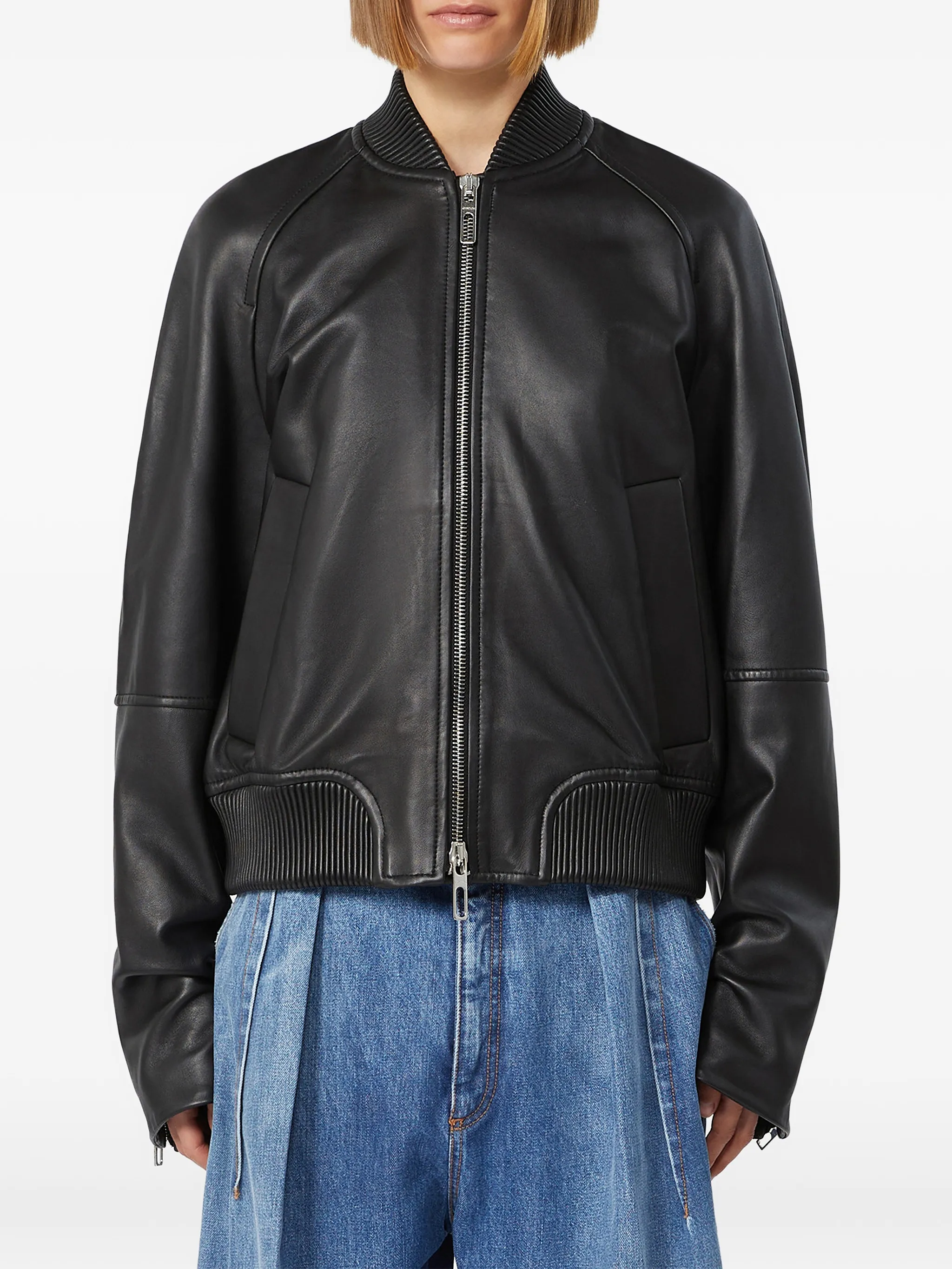 zip-up leather jacket