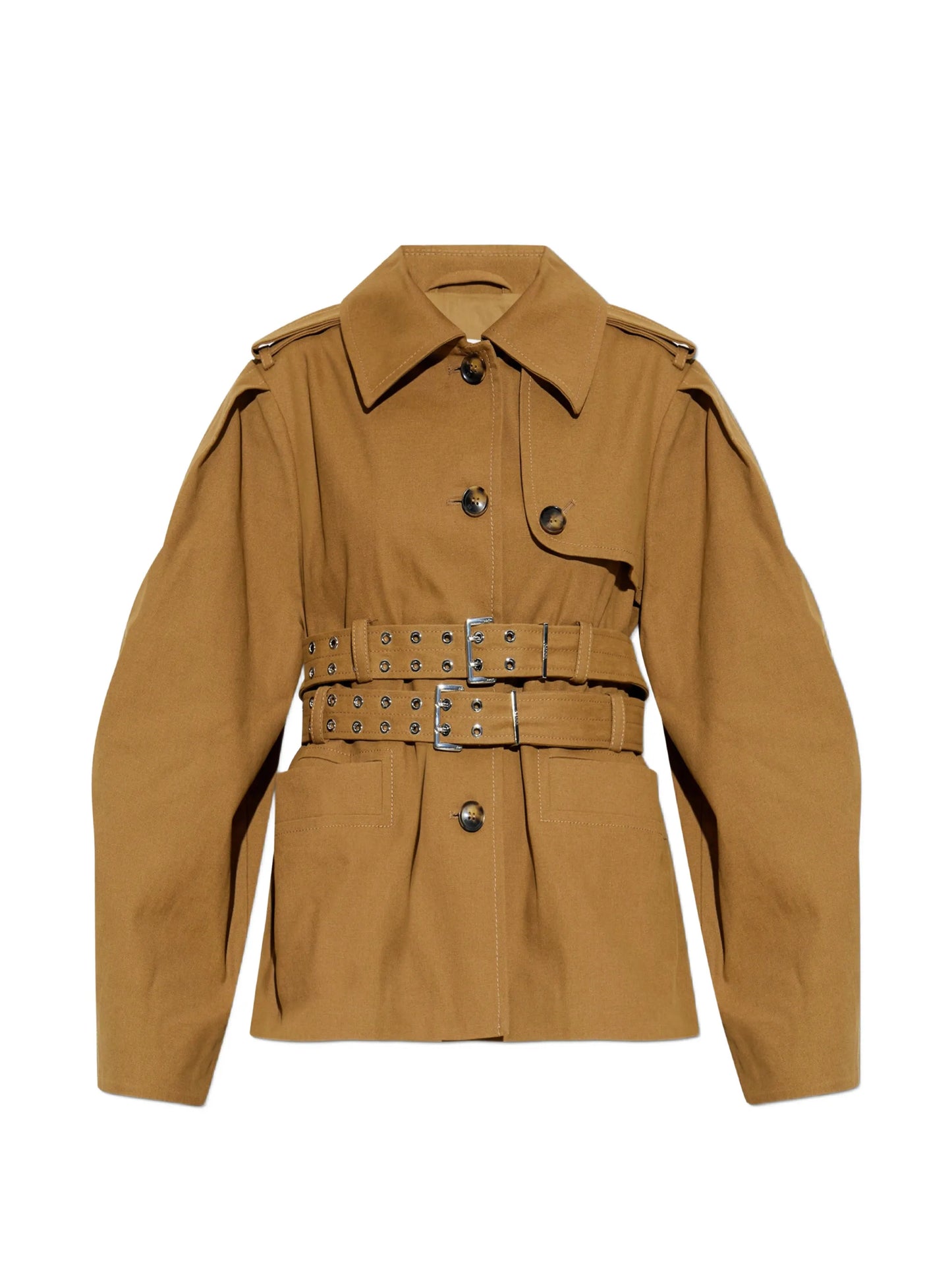 double-belted pleated-sleeve coat