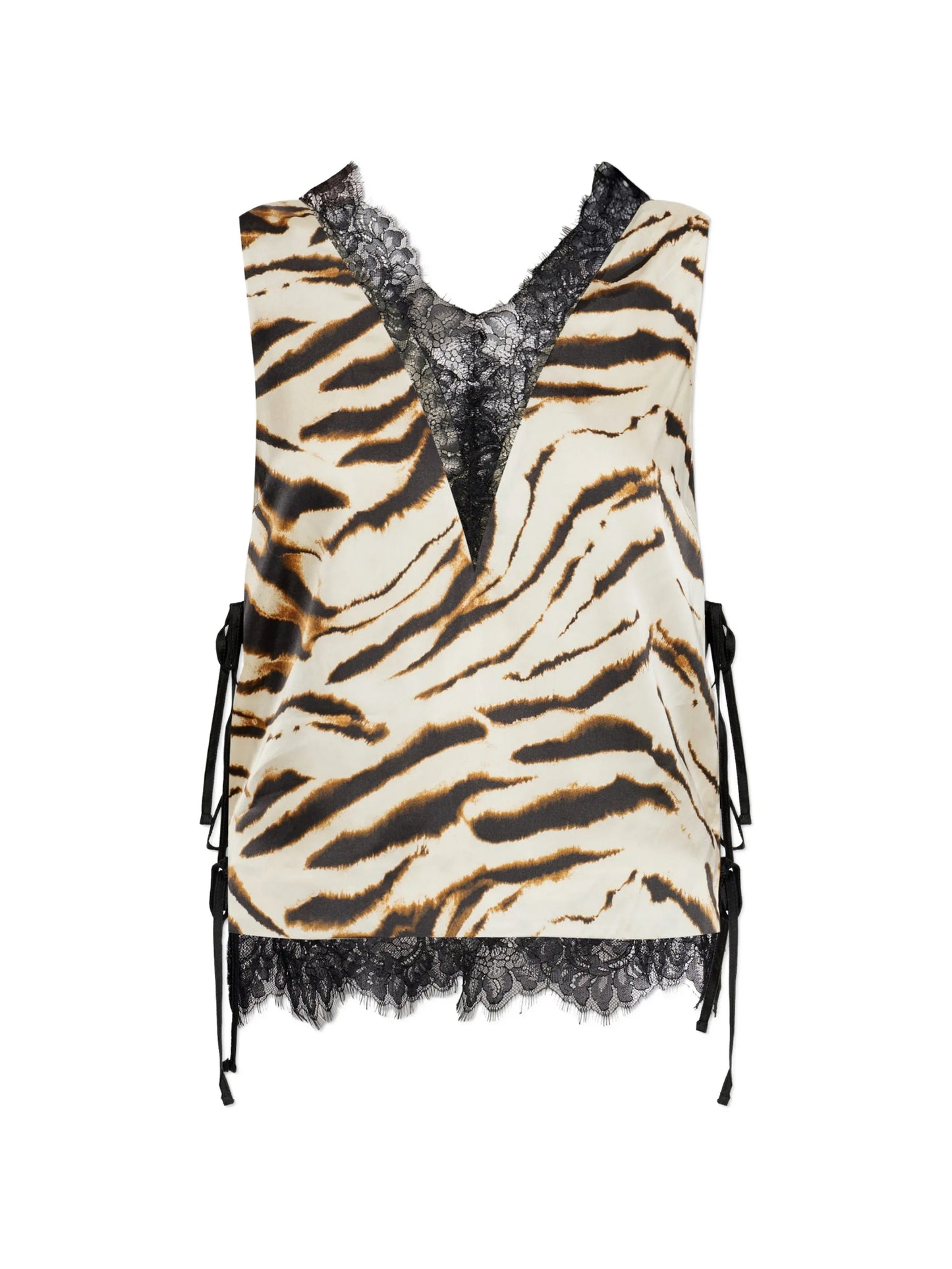 animal-print lace-trim top