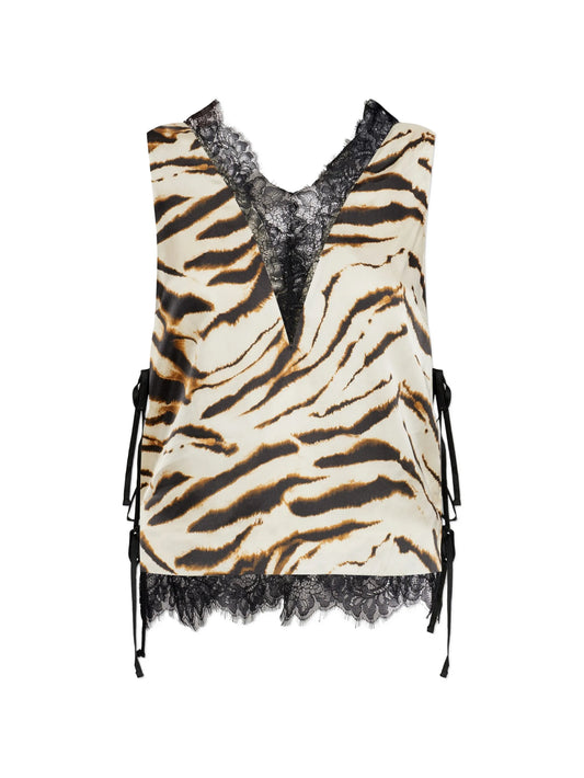 animal-print lace-trim top
