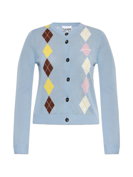 argyle-pattern cotton cardigan
