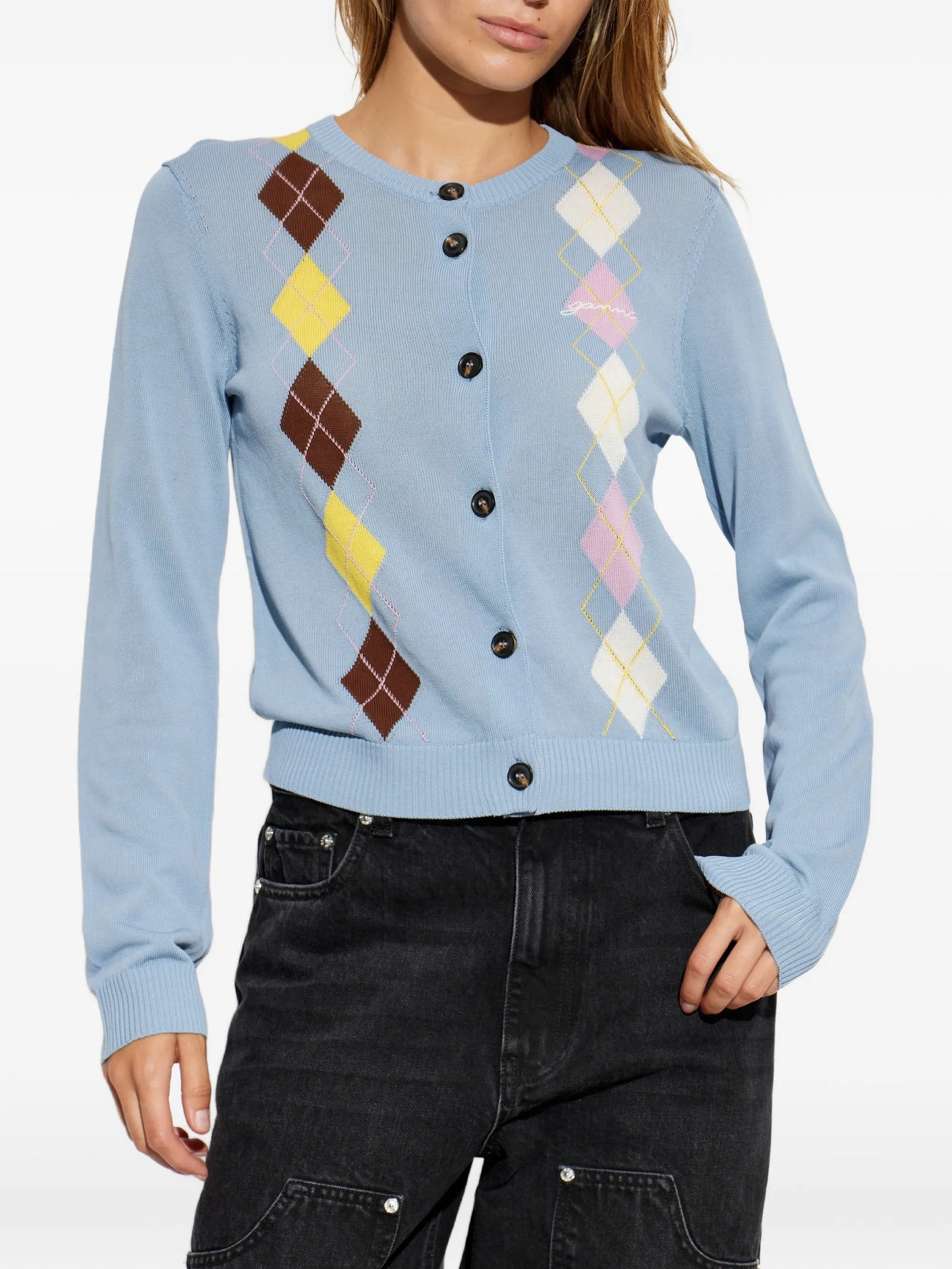 argyle-pattern cotton cardigan