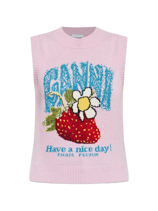 strawberry intarsia-knit vest