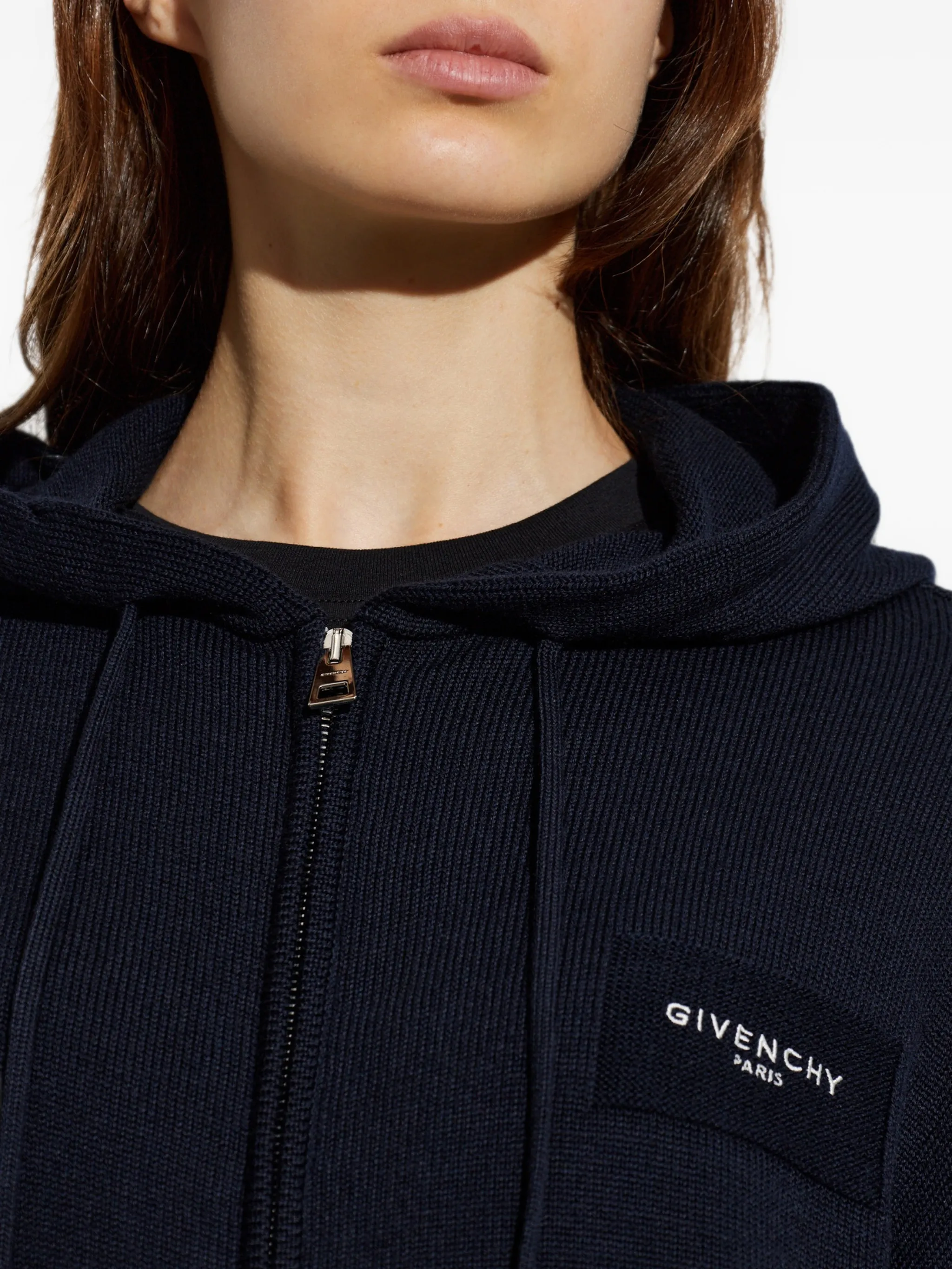 zipped hoodie in wool and cotton