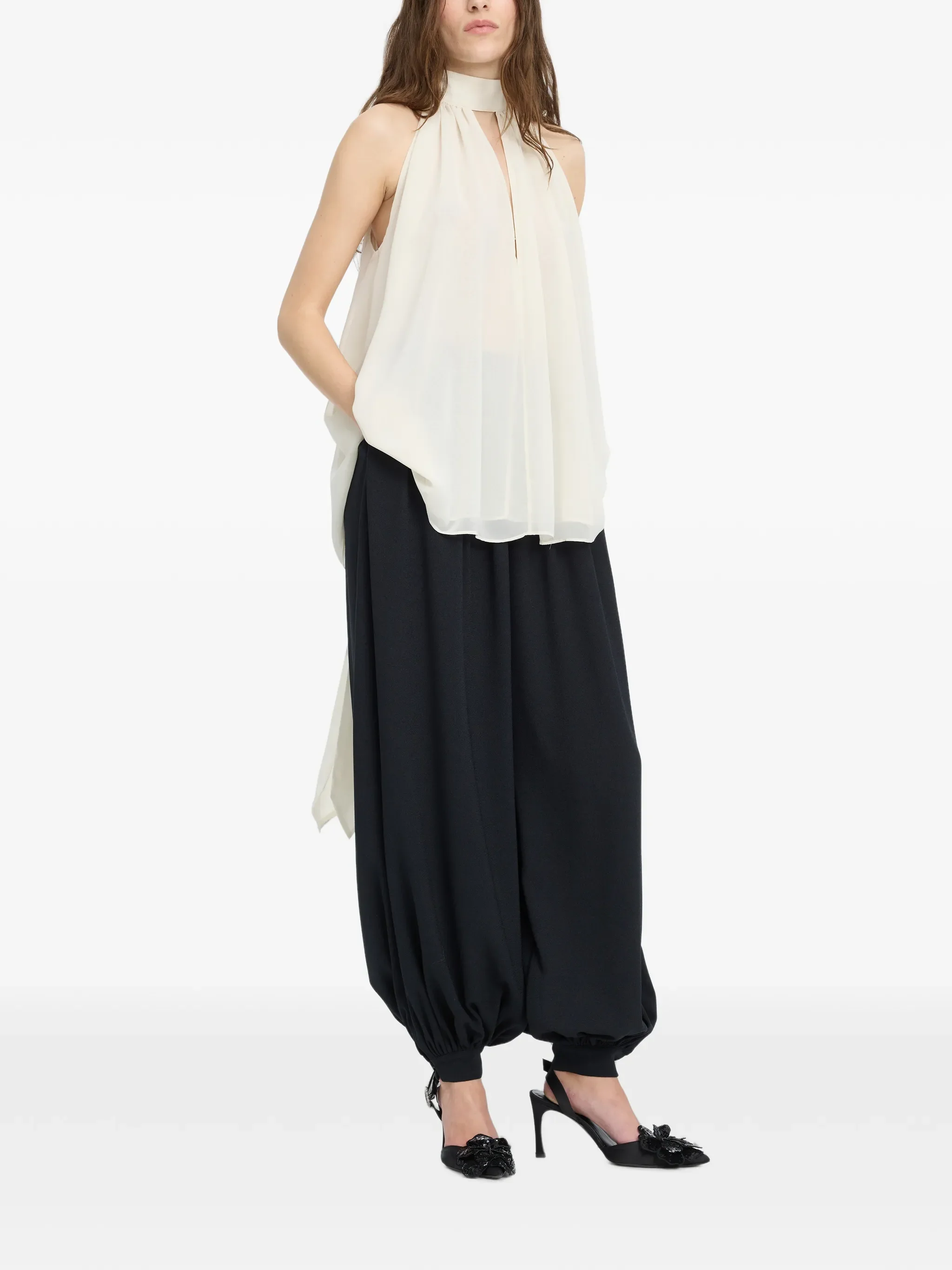 pleated halterneck top