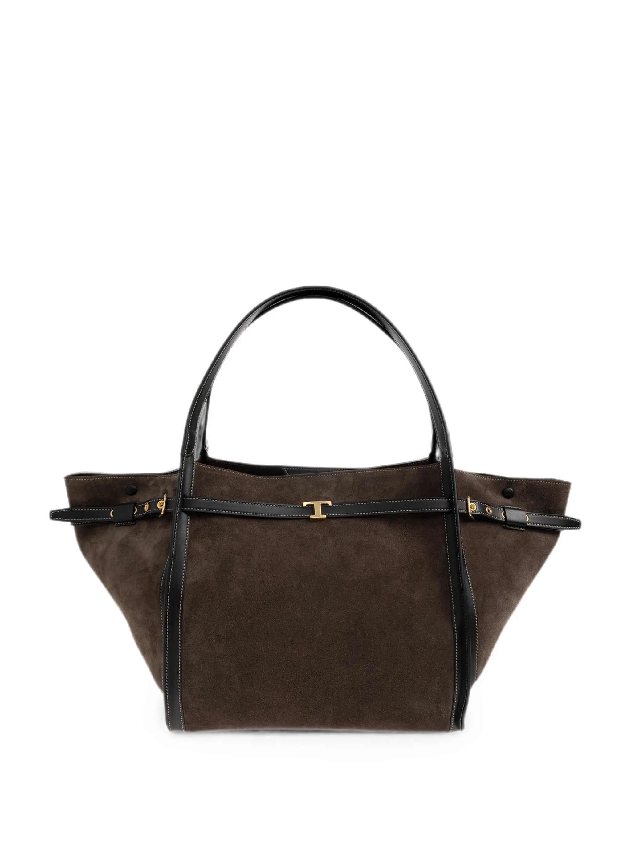 T Signature shopping bag in suede medium