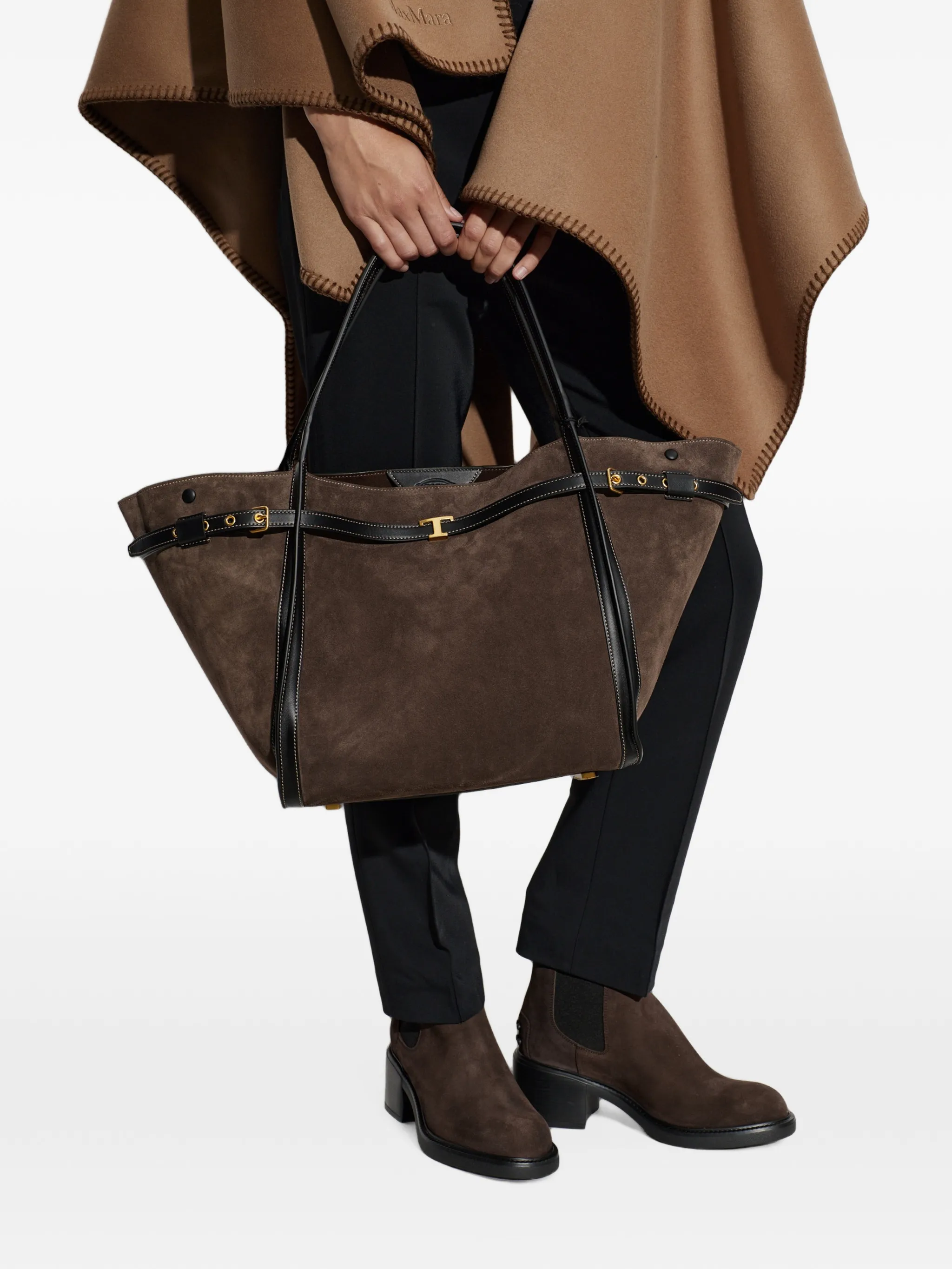 T Signature shopping bag in suede medium