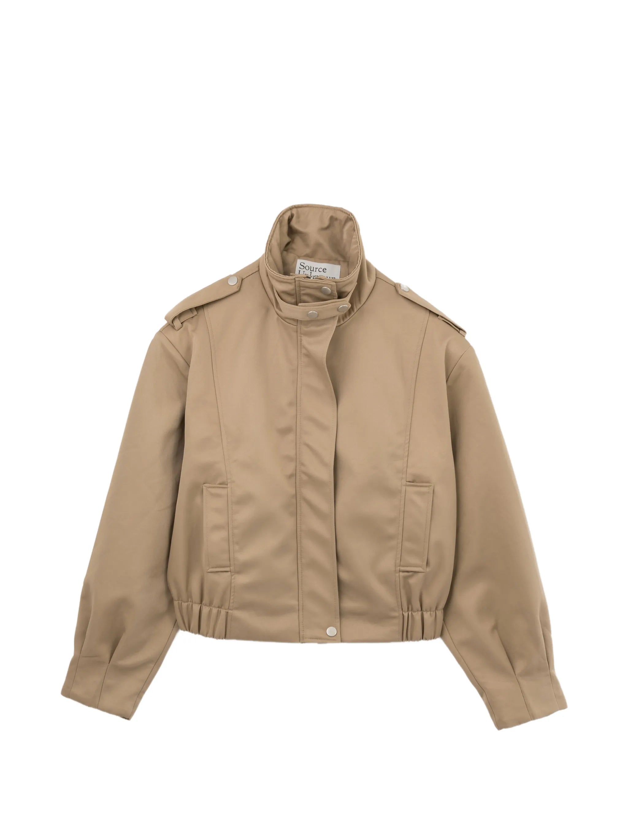 high-neck epaulette-detail jacket