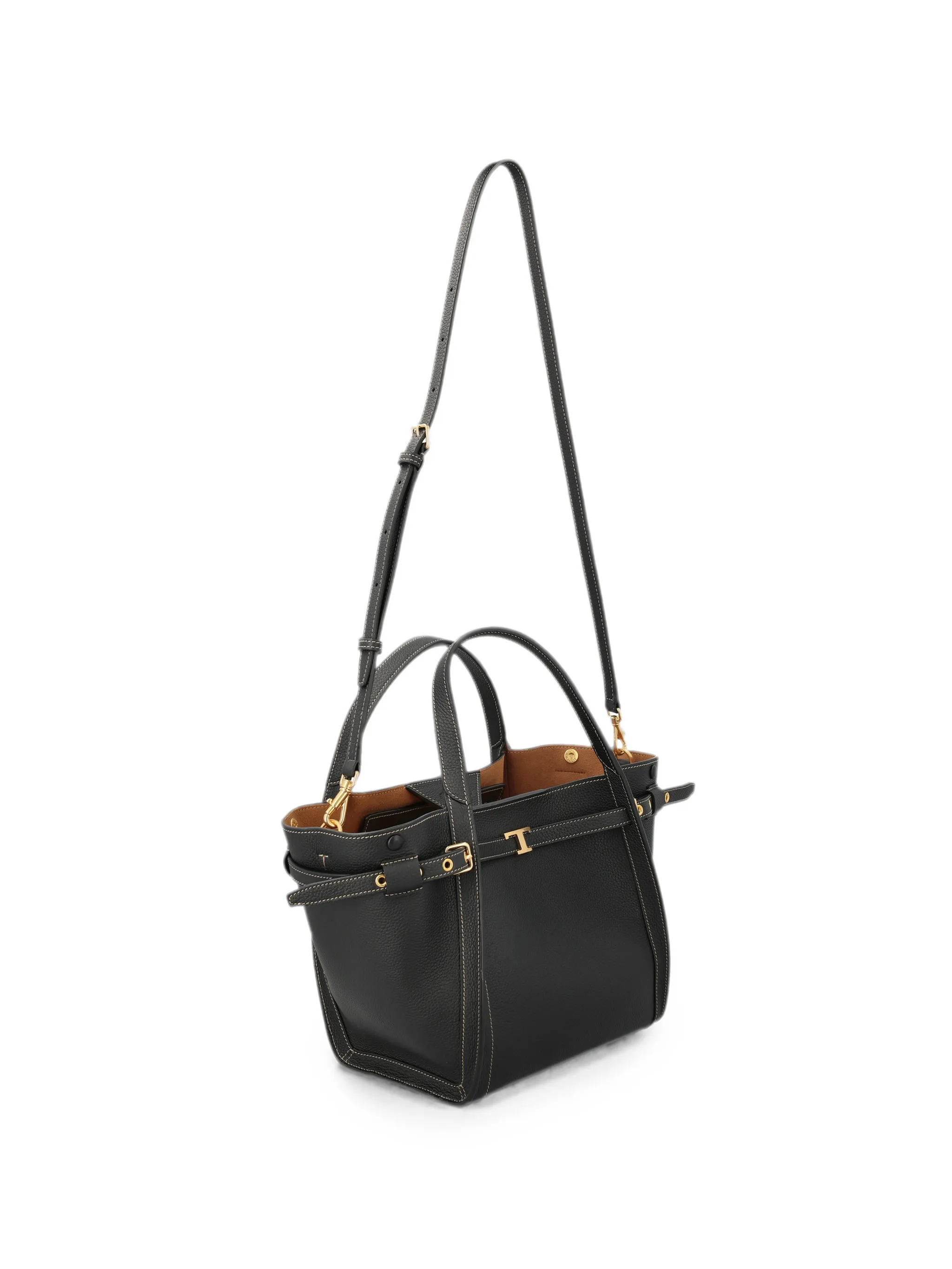 T Signature shopping bag in leather mini