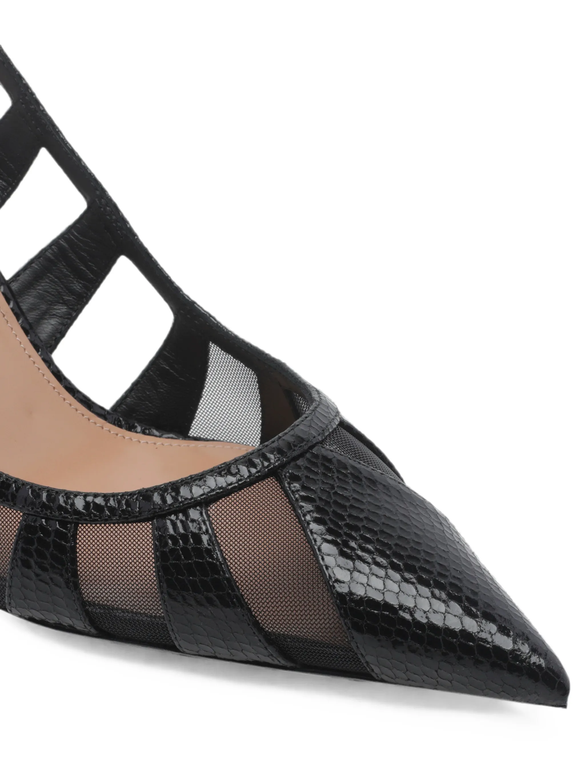 Screen mesh-panelled pumps