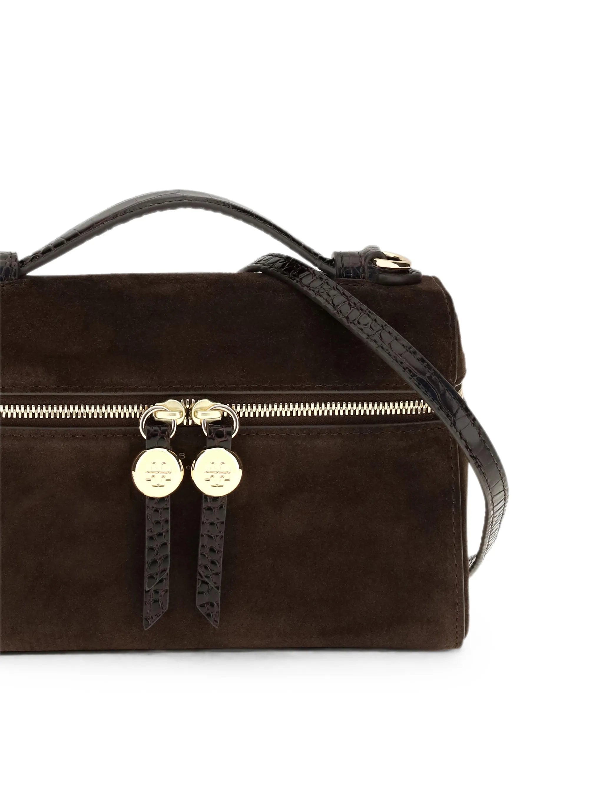 Romy suede slim top handle bag