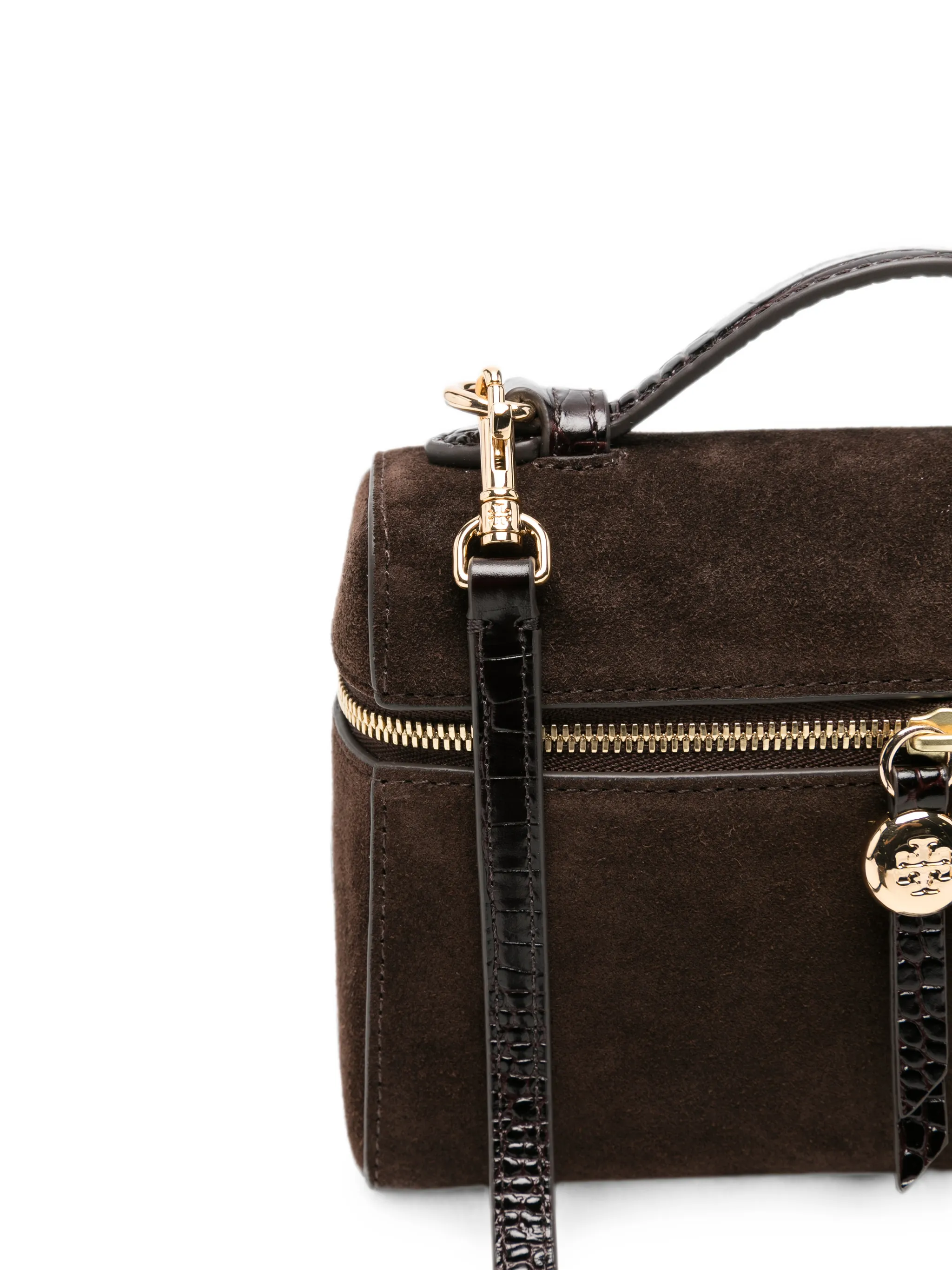 Romy suede slim top handle bag
