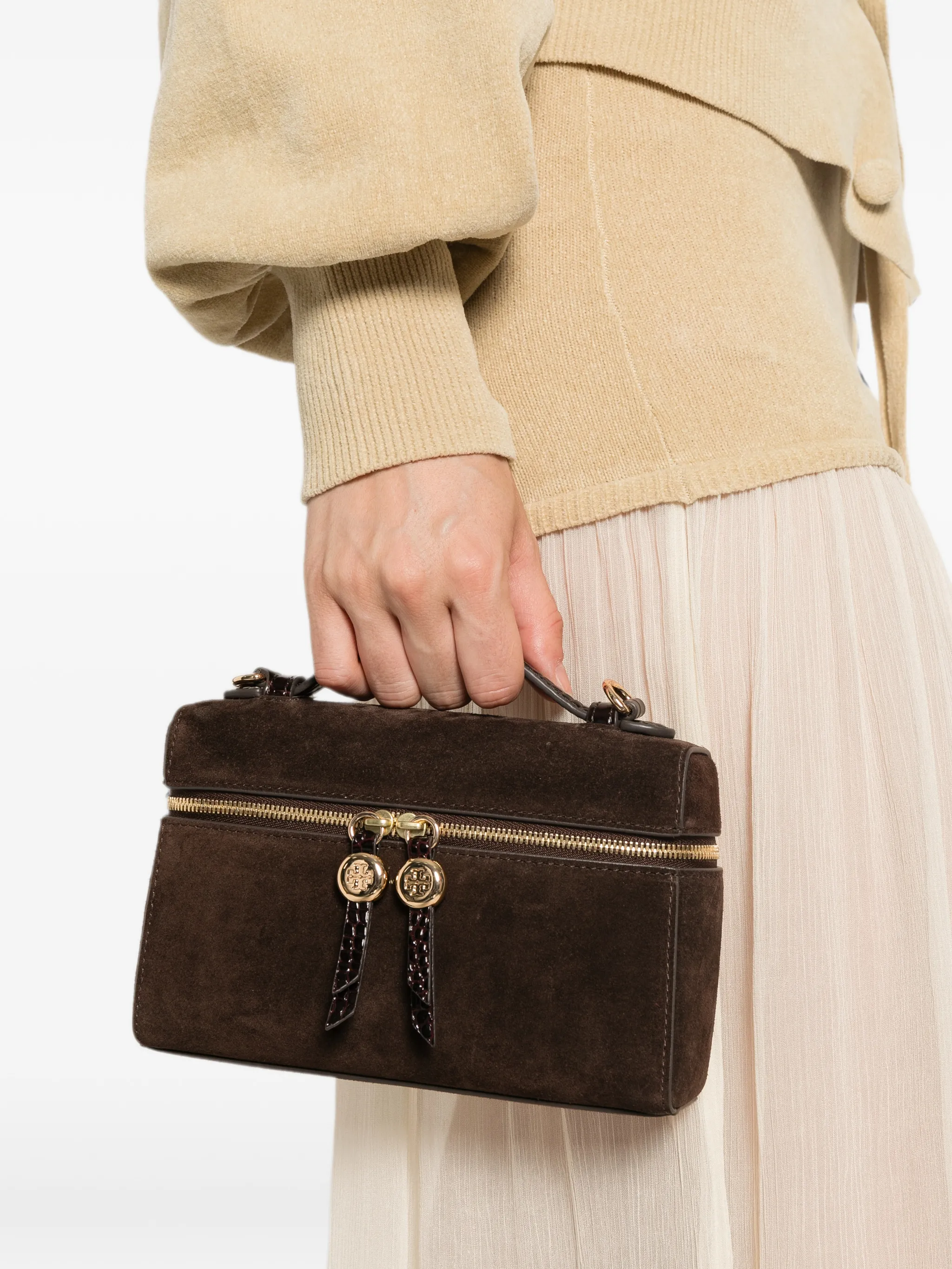 Romy suede slim top handle bag