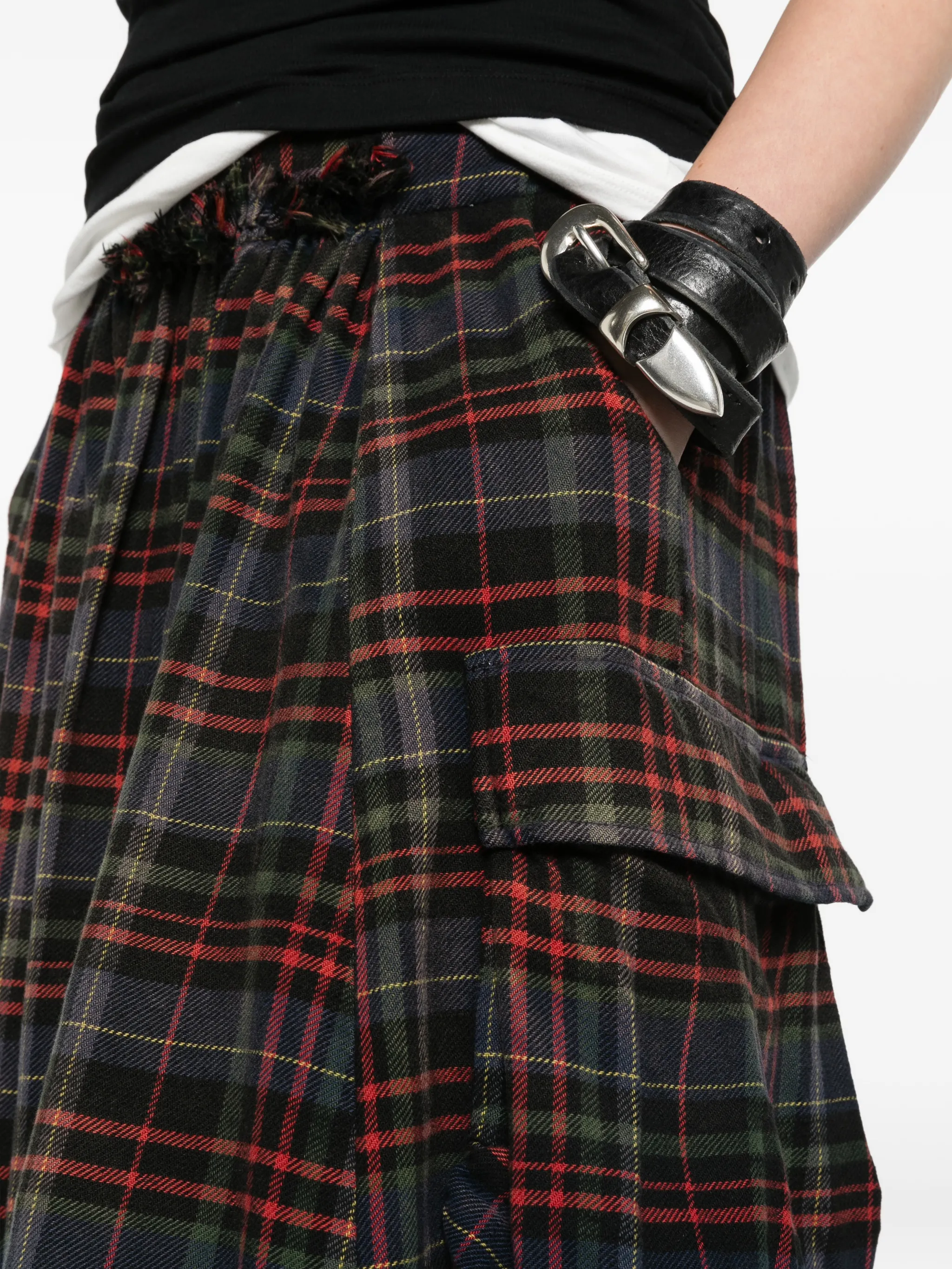 raw-hem gathered cargo skirt
