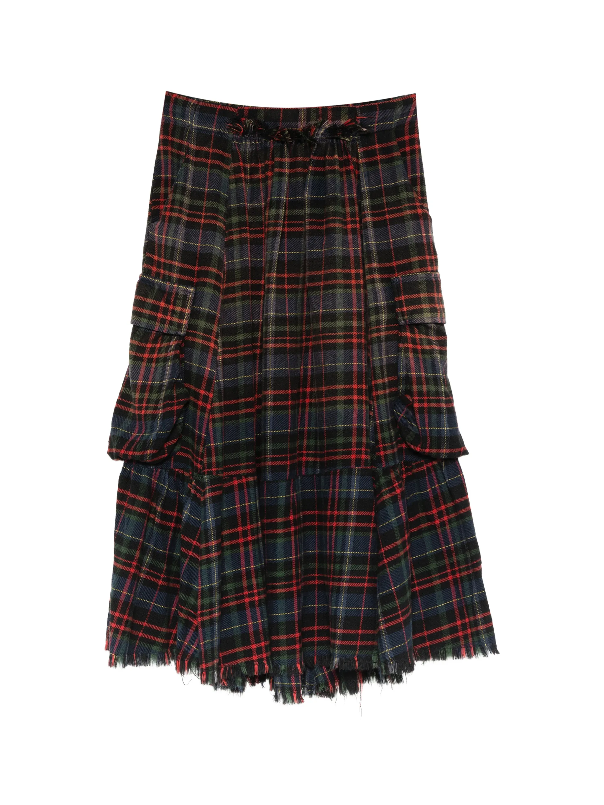 raw-hem gathered cargo skirt
