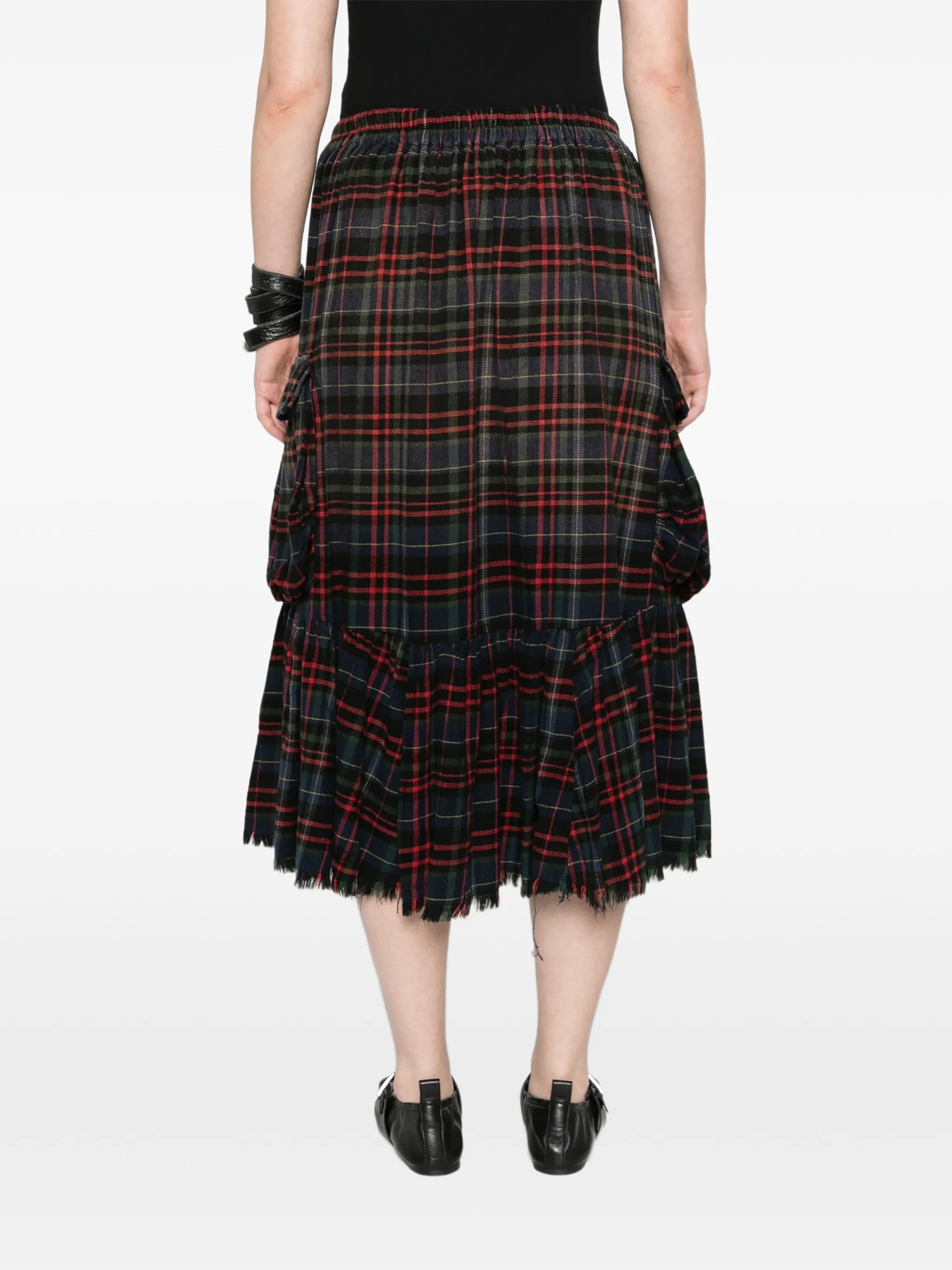 raw-hem gathered cargo skirt