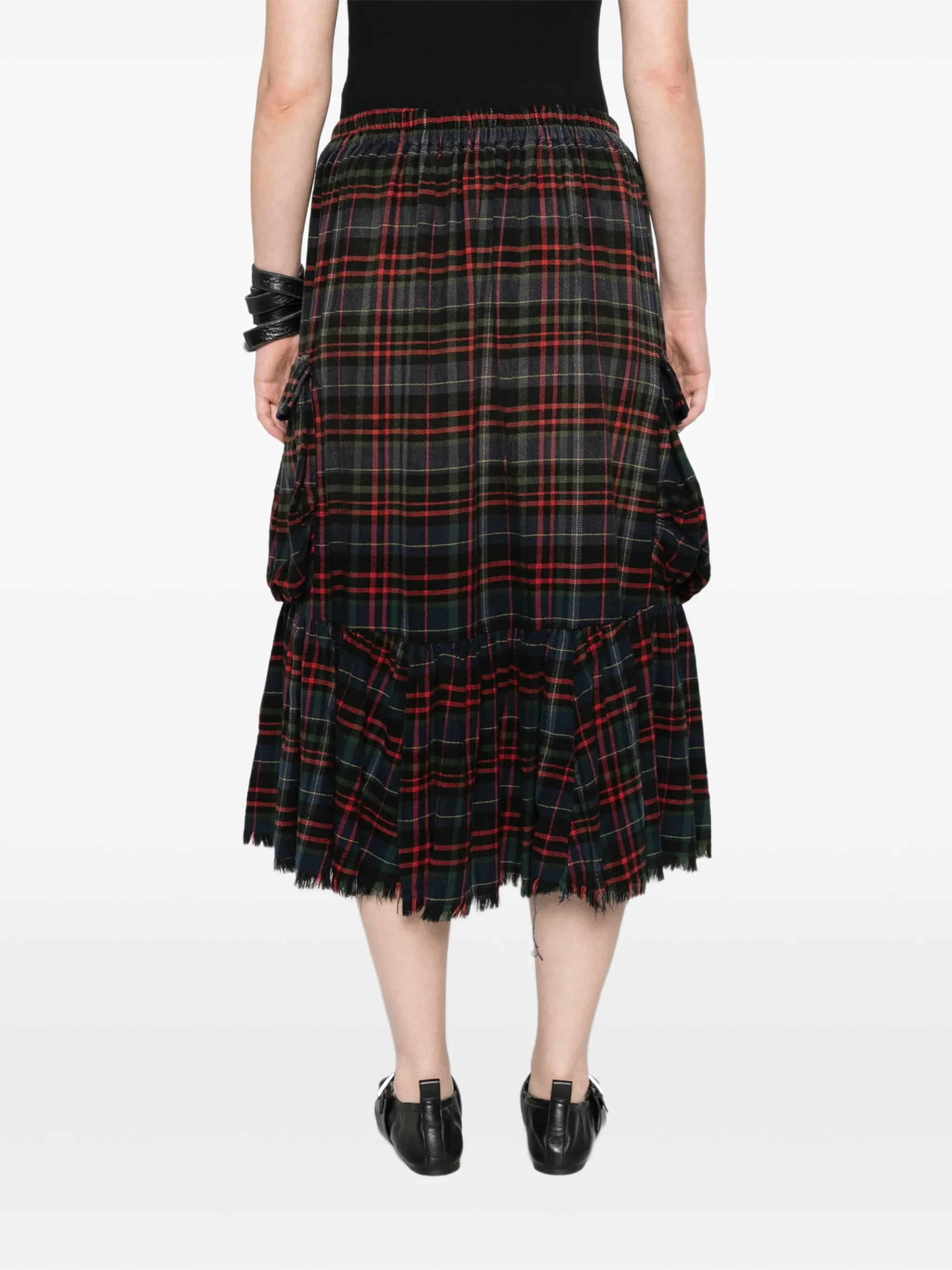 raw-hem gathered cargo skirt