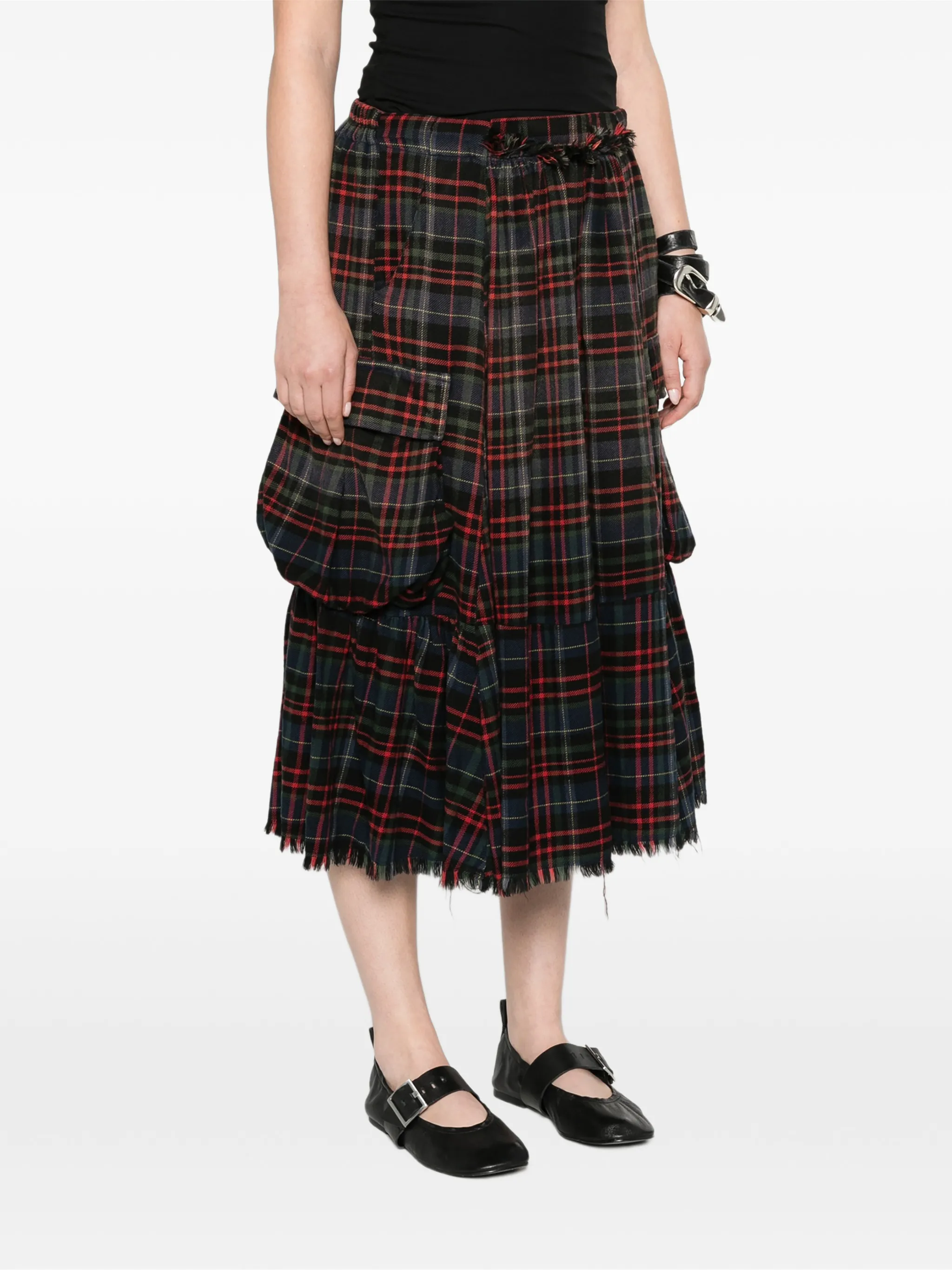 raw-hem gathered cargo skirt