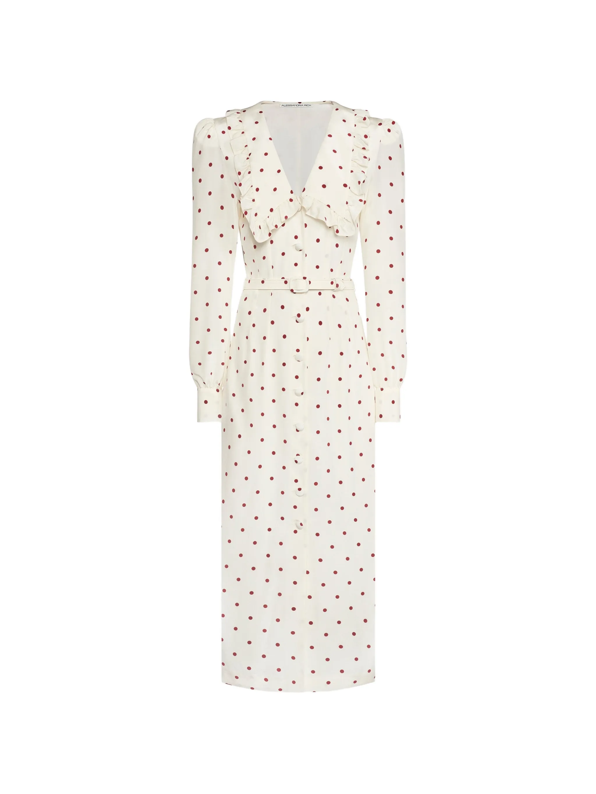 polka-dot ruffled midi dress