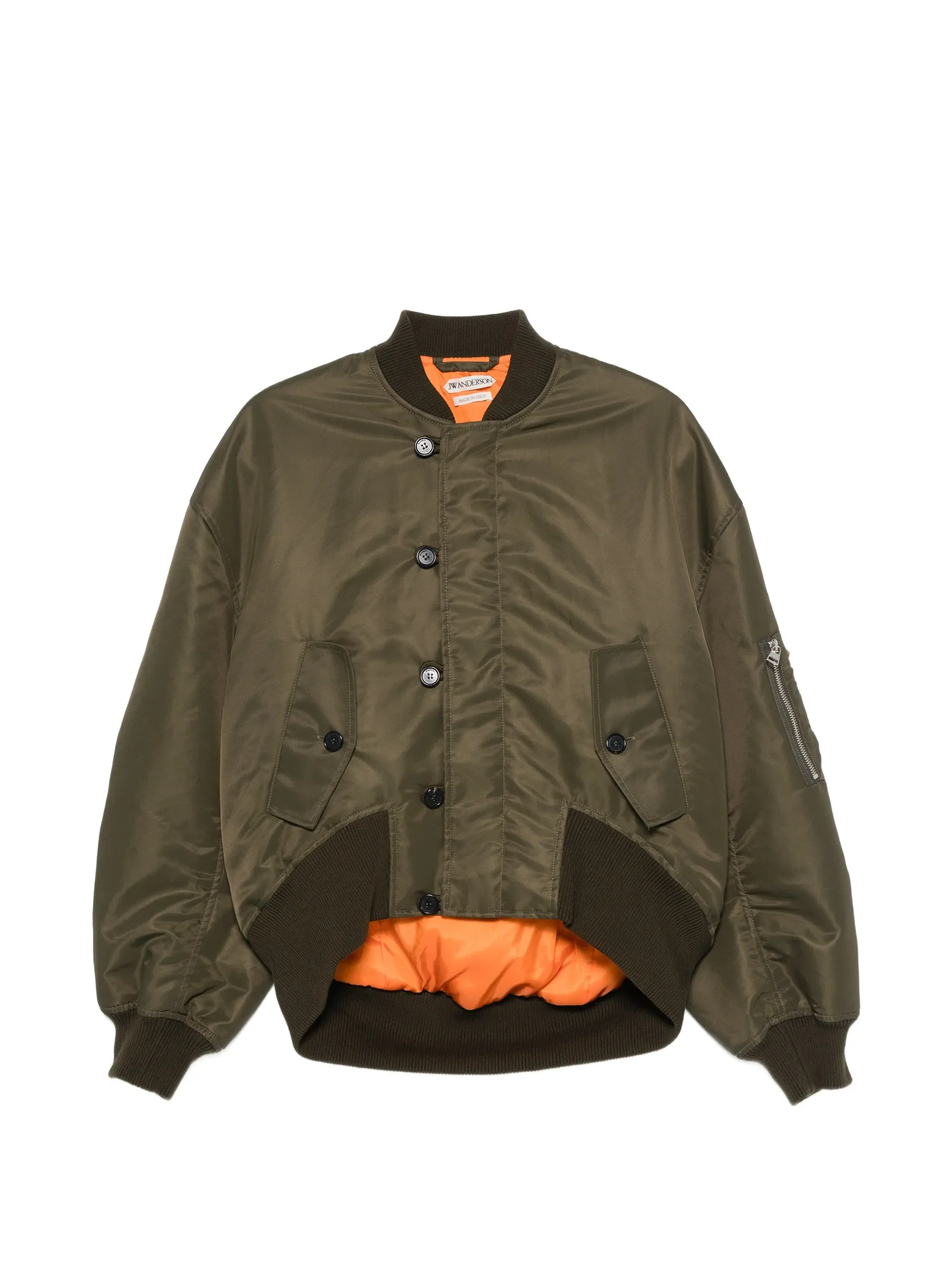 oversized tipped-hem bomber jacket in military green