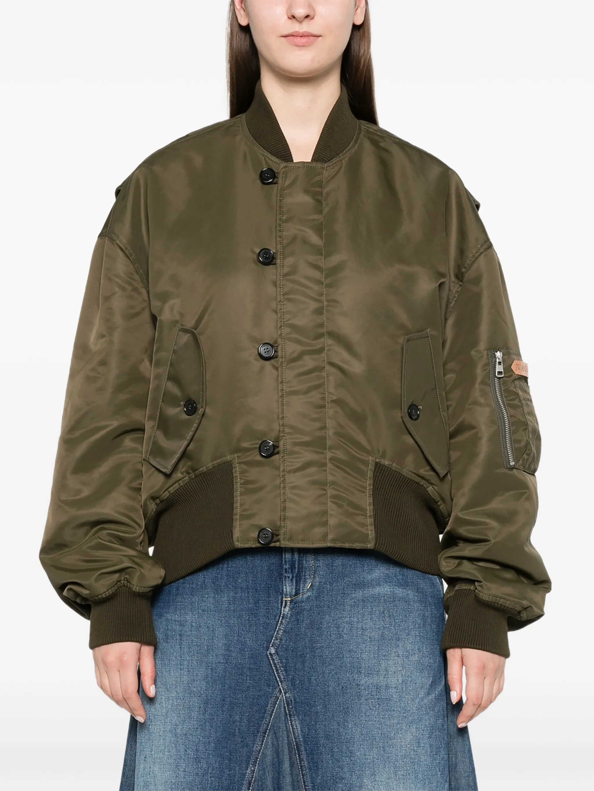 oversized tipped-hem bomber jacket in military green