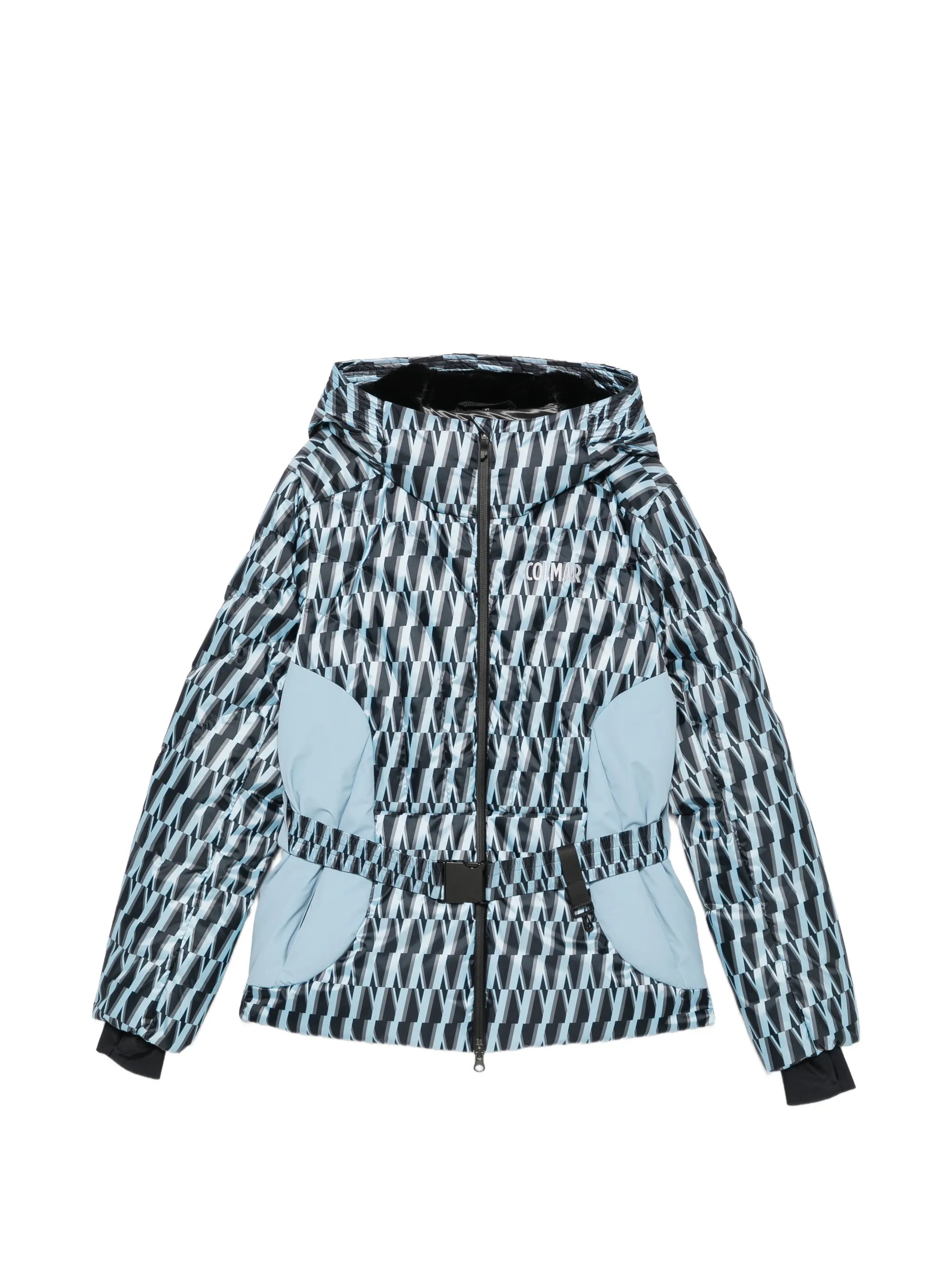 printed belted ski jacket