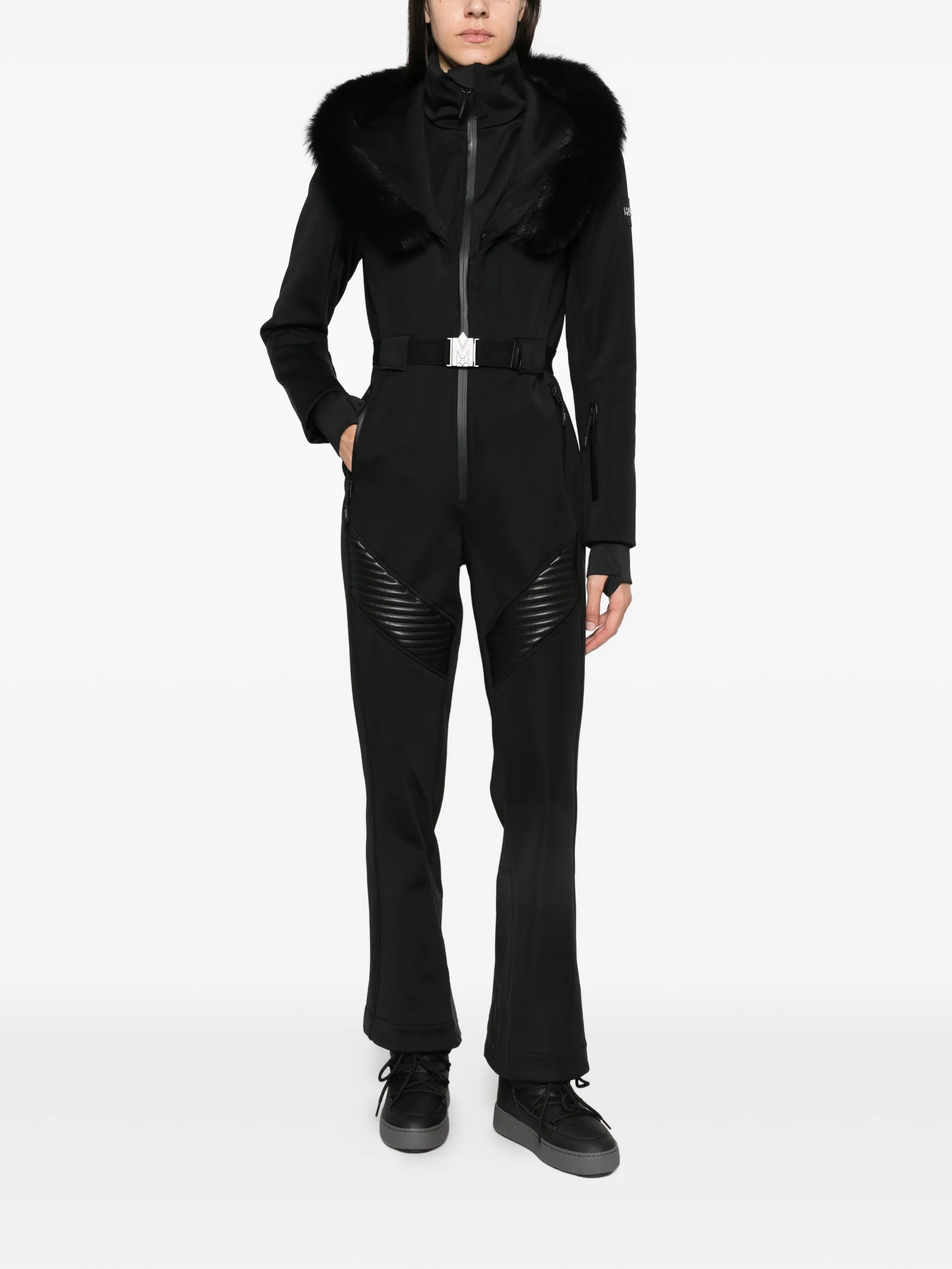 Elle shearling-trim ski suit