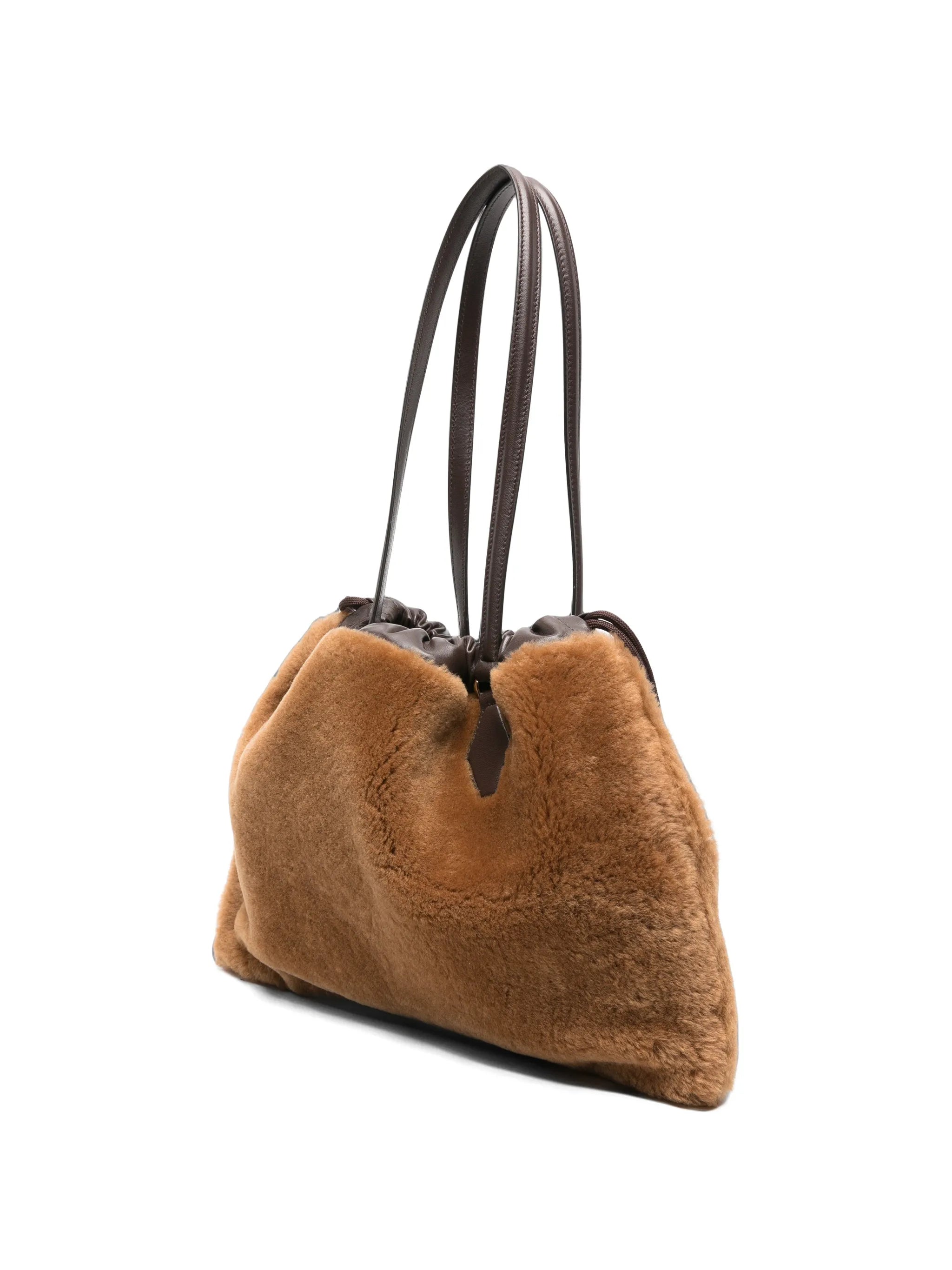 drawstring shearling tote bag