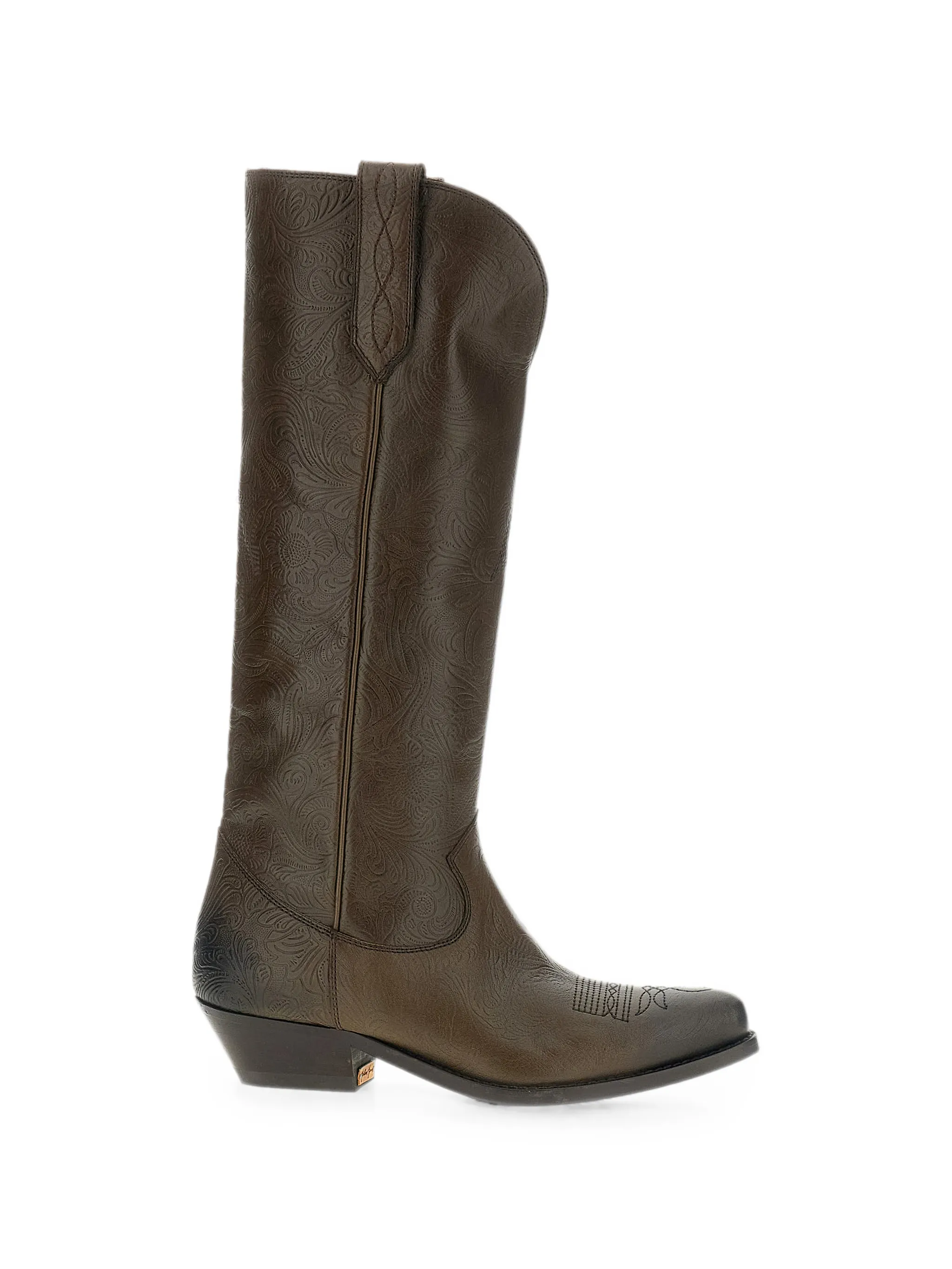 Star-embroidery leather boots