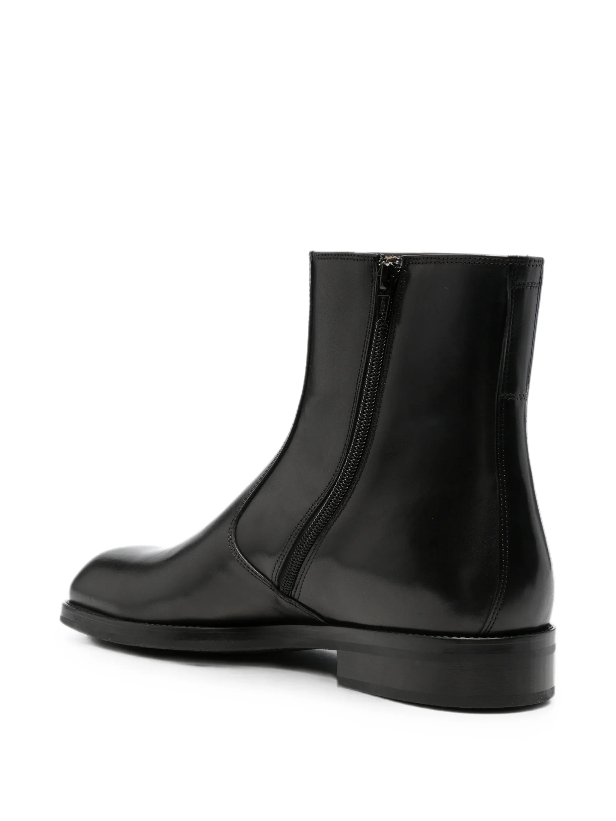 zipped ankle boots in shiny leather
