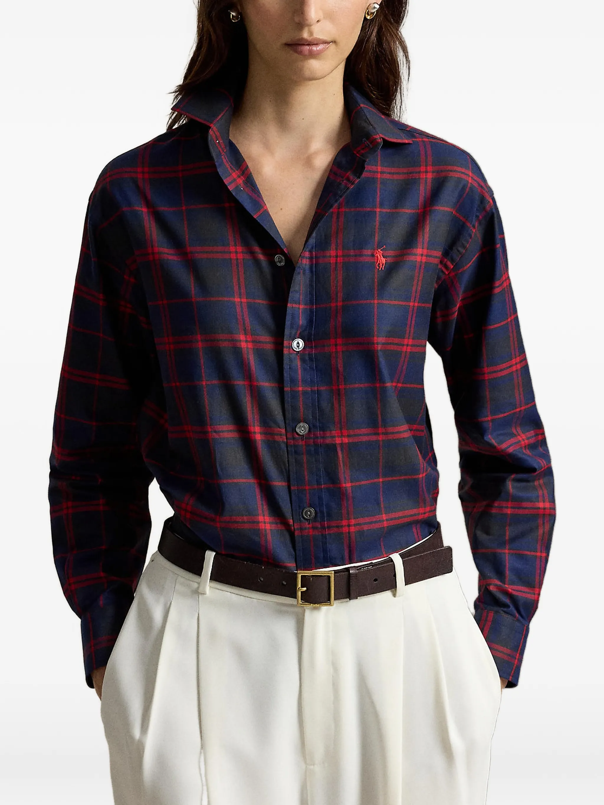 tartan-print button-down shirt