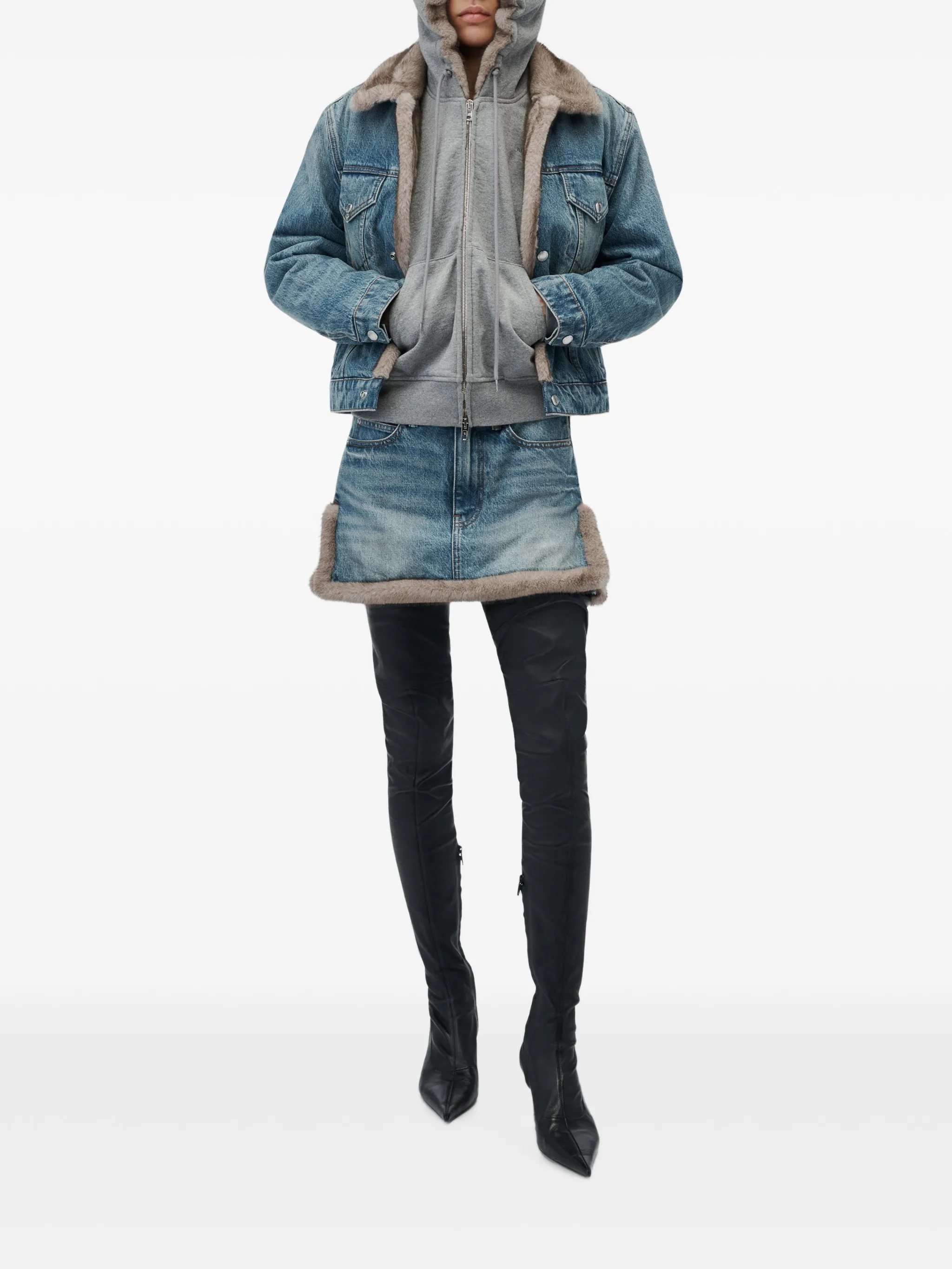 denim jacket w/ faux mink lining